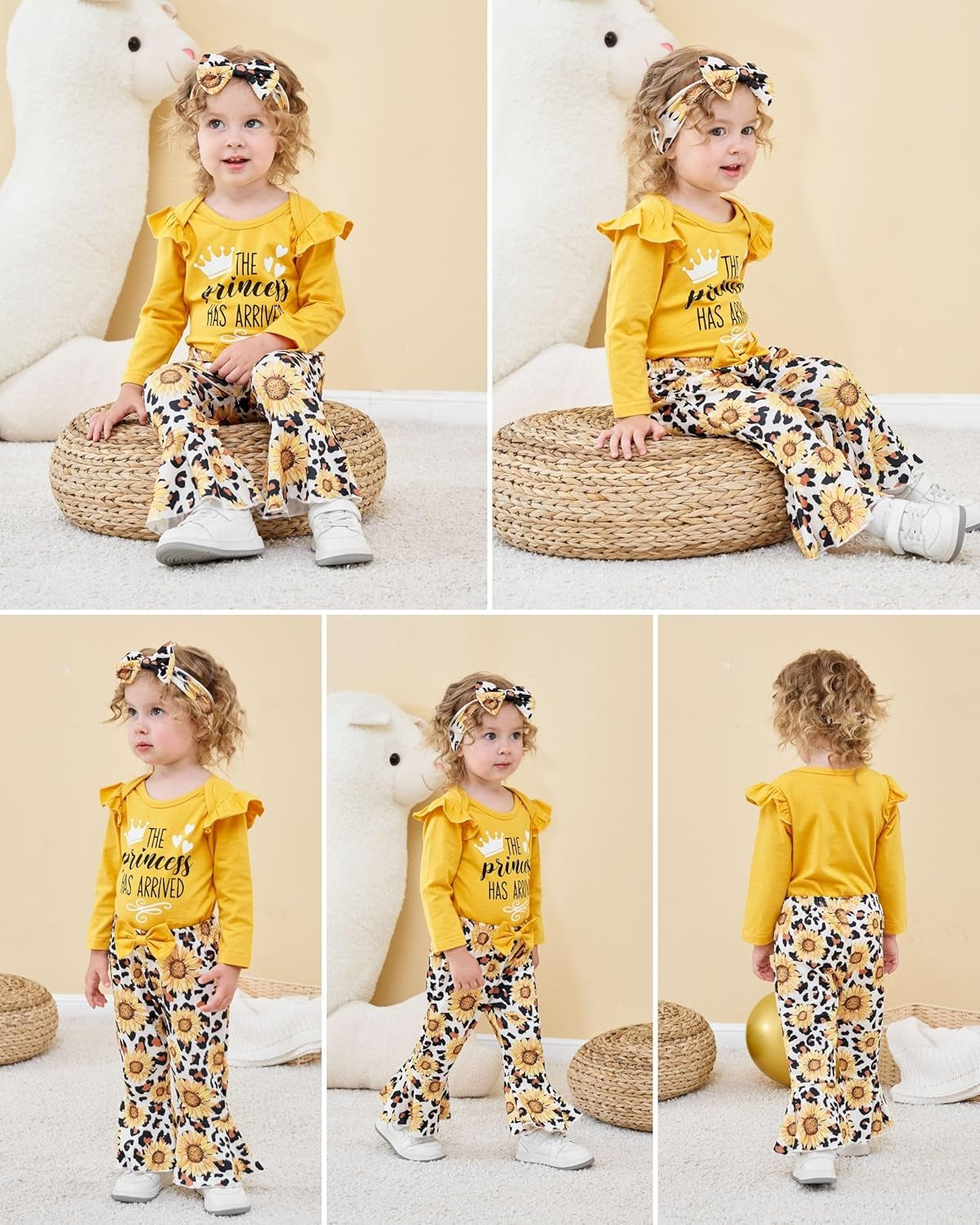 Newborn Baby Girl Clothes Infant Outfits Clothing Ruffle Romper Bell Bottoms Flared Pants Outfit Sets for Baby Girls
