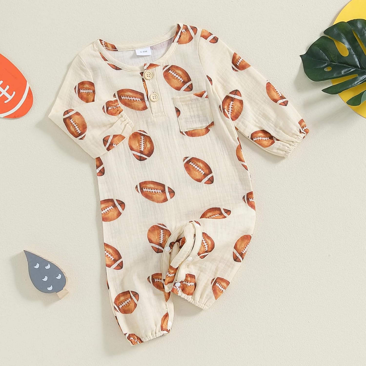 Baby Girl Boy Football Outfit Long Sleeve Football Romper Cotton Linen Bodysuit Jumpsuit Fall Winter Clothes