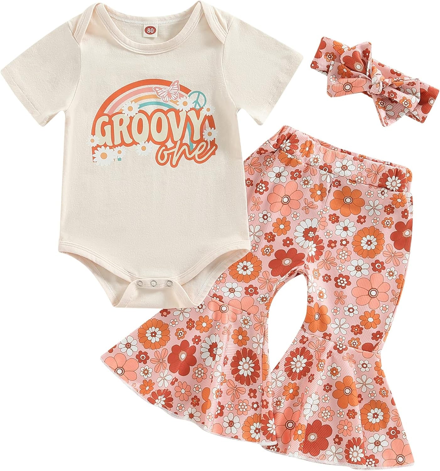 Toddler Baby Girls Birthday Outfits Letter Tassel Shirt Donut Cake Floral Flared Long Pants Headband 3Pcs Summer Set