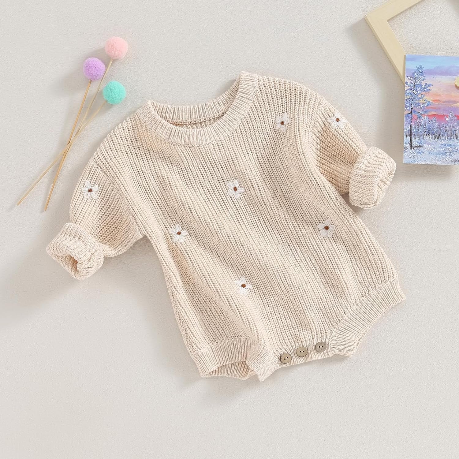 Baby Girl Boy Sweater Knit Oversized Pullover Sweatshirt Romper Onesie Warm Fall Winter Clothes Outfit Newborn