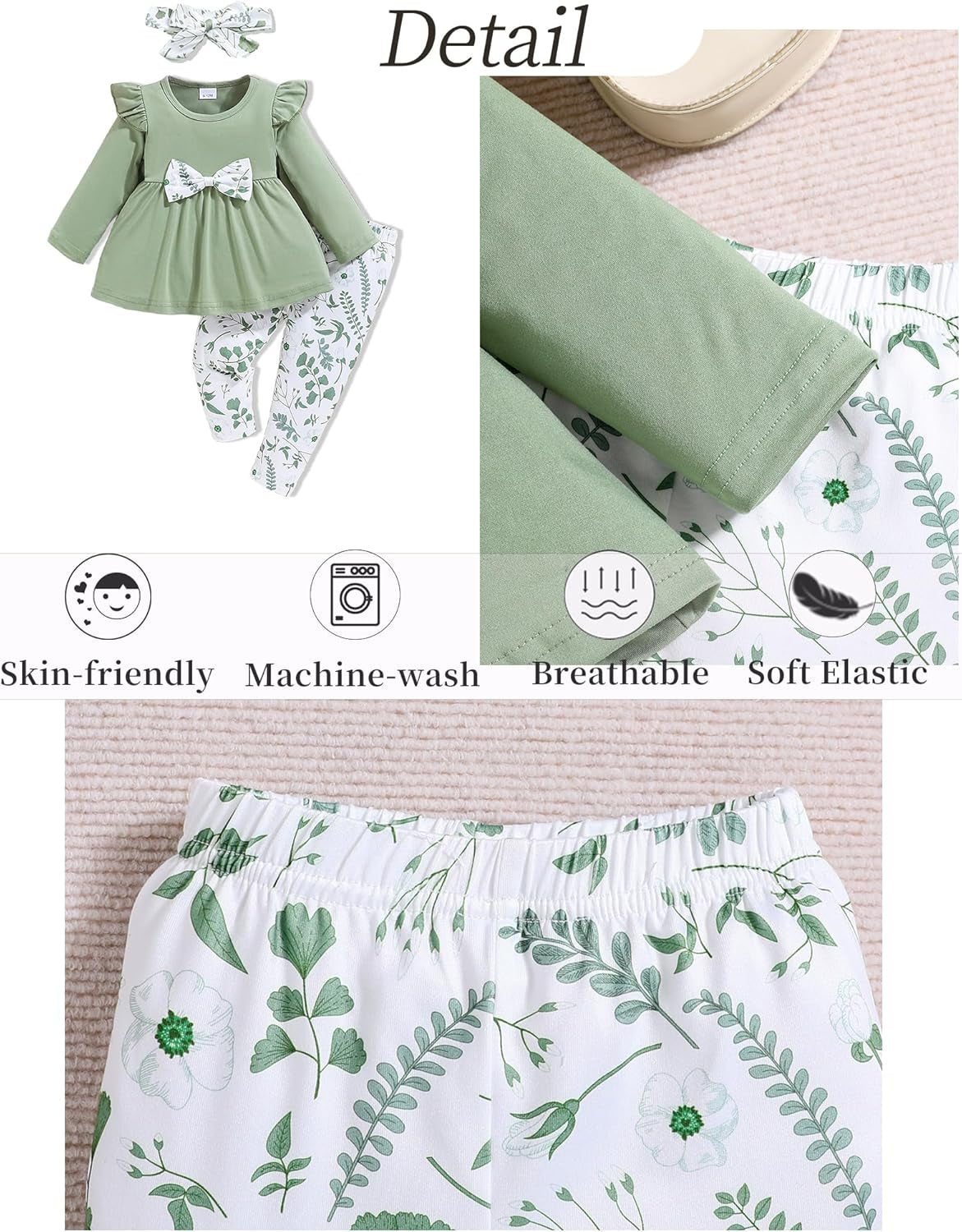 Baby Girl Clothes Toddler Girl Outfits Infant Girl Summer Clothes for Girl Ruffle Shirt Pants+Cute Headband 3PCS
