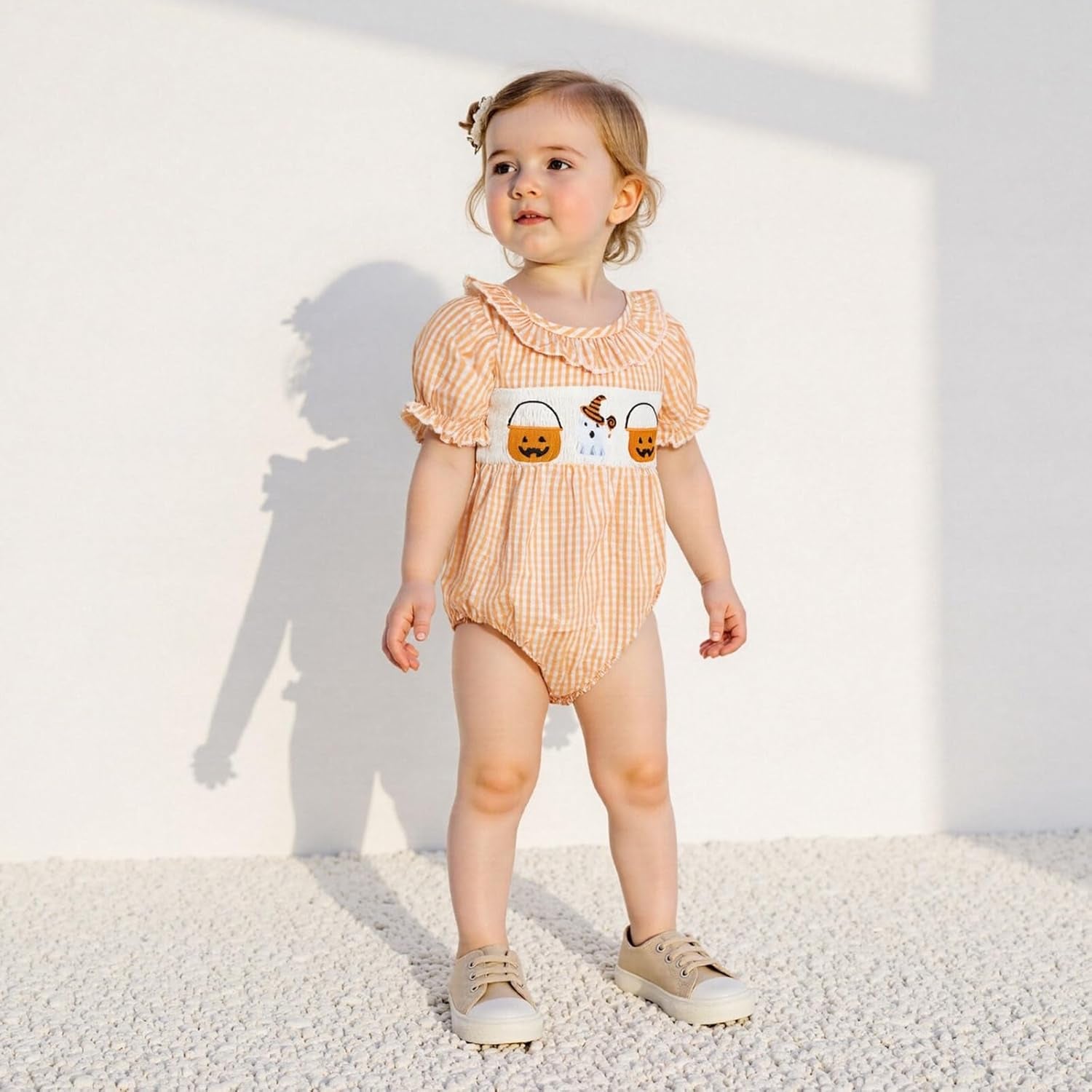 Halloween Baby Clothes Newborn Spider Cat Striped Smocked Romper Infant Bubble Onesie Bodysuit Shirt Fall Outfit