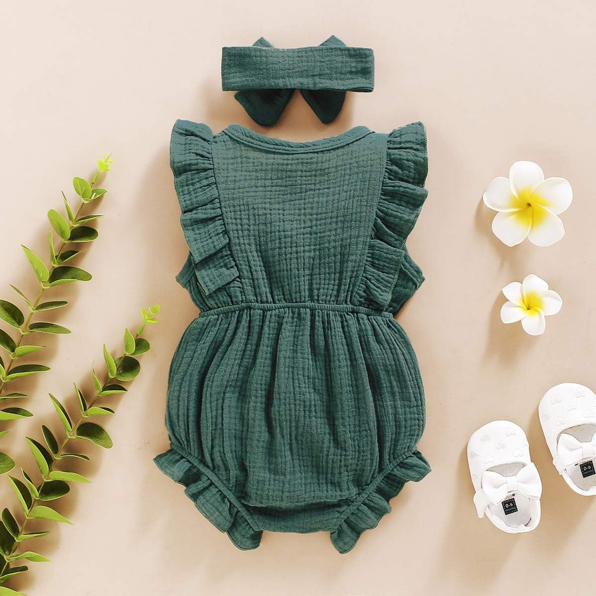 Toddler Baby Girl Ruffled Sleeveless Romper Casual Summer Jumpsuit Cotton Linen Clothes