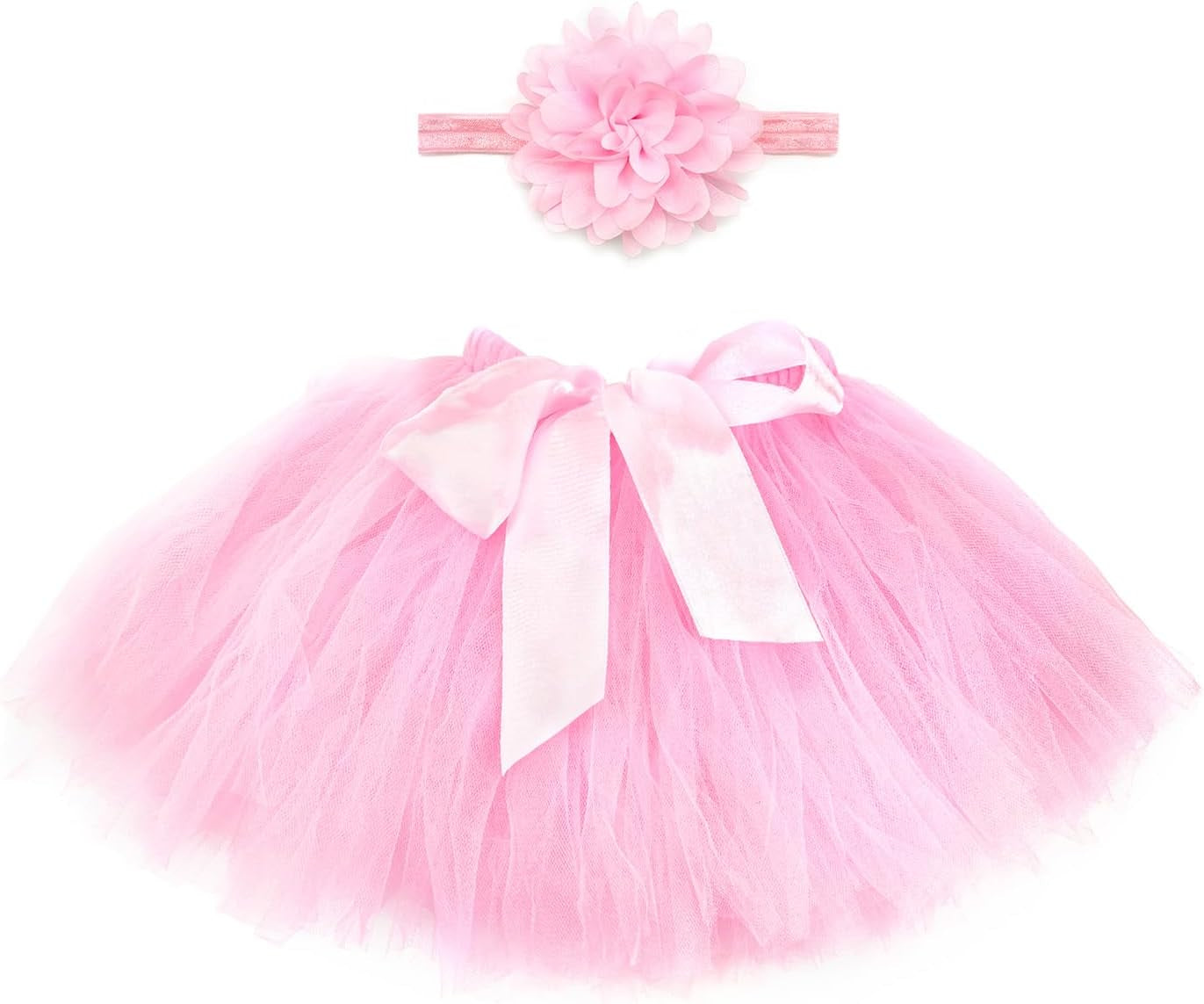 Newborn Baby Tutu Skirt and Flower Headband for Photography Prop Outfits 0-4 Month (Pink)