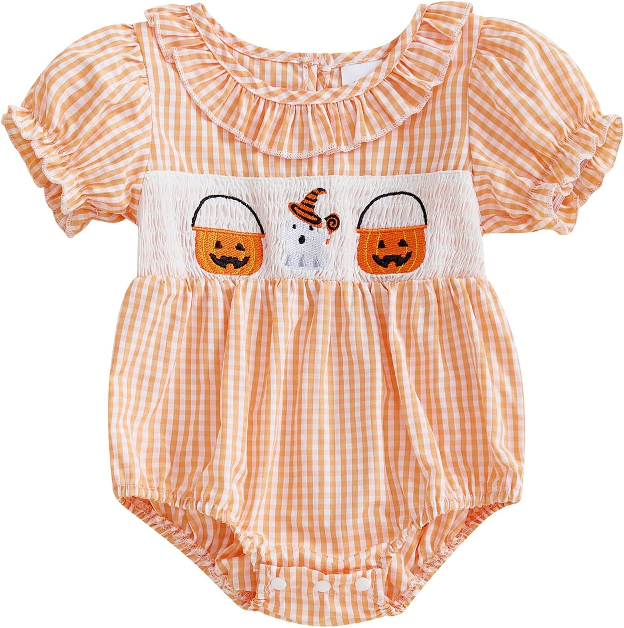 Halloween Baby Clothes Newborn Spider Cat Striped Smocked Romper Infant Bubble Onesie Bodysuit Shirt Fall Outfit