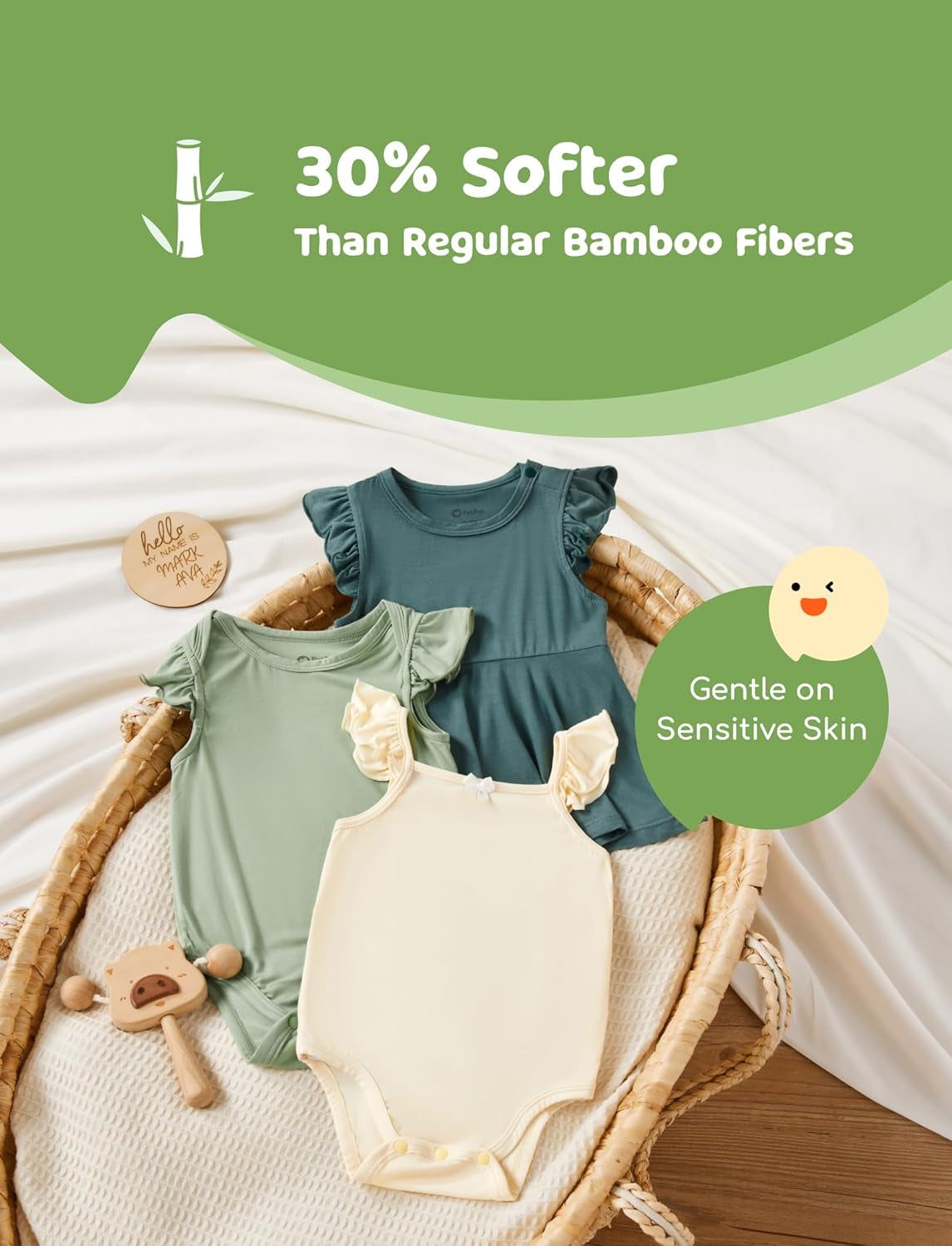 Baby Girl Bodysuits - Soft Bamboo Viscose - Flutter Sleeves Cute Dress - Newborn Infant Summer Clothes - 3 Pack