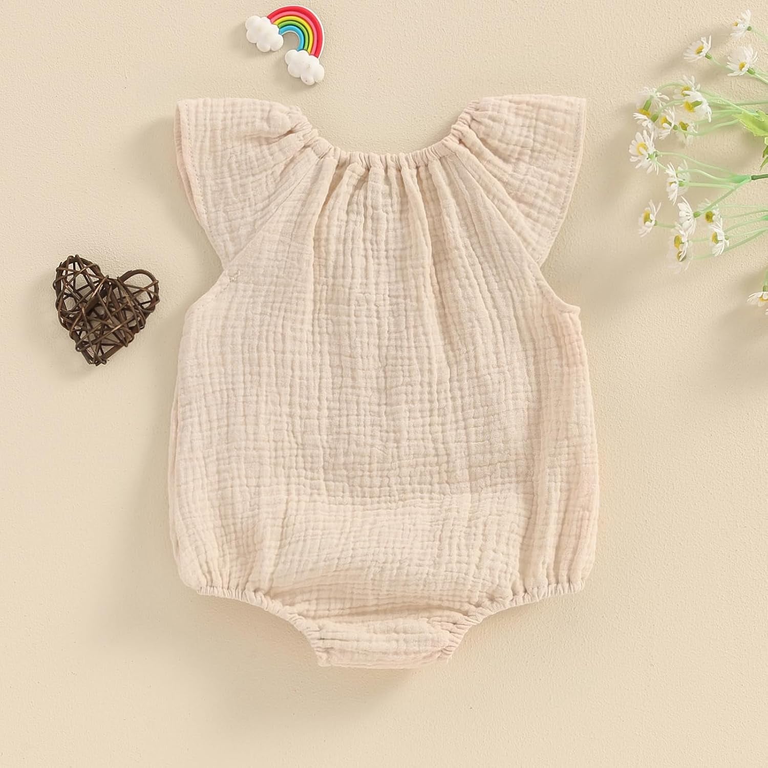 Baby Girl Boy Summer Cotton Linen Romper Clothes Basic Plain Ruffle Sleeveless Comfy Rompers Newborn Tops