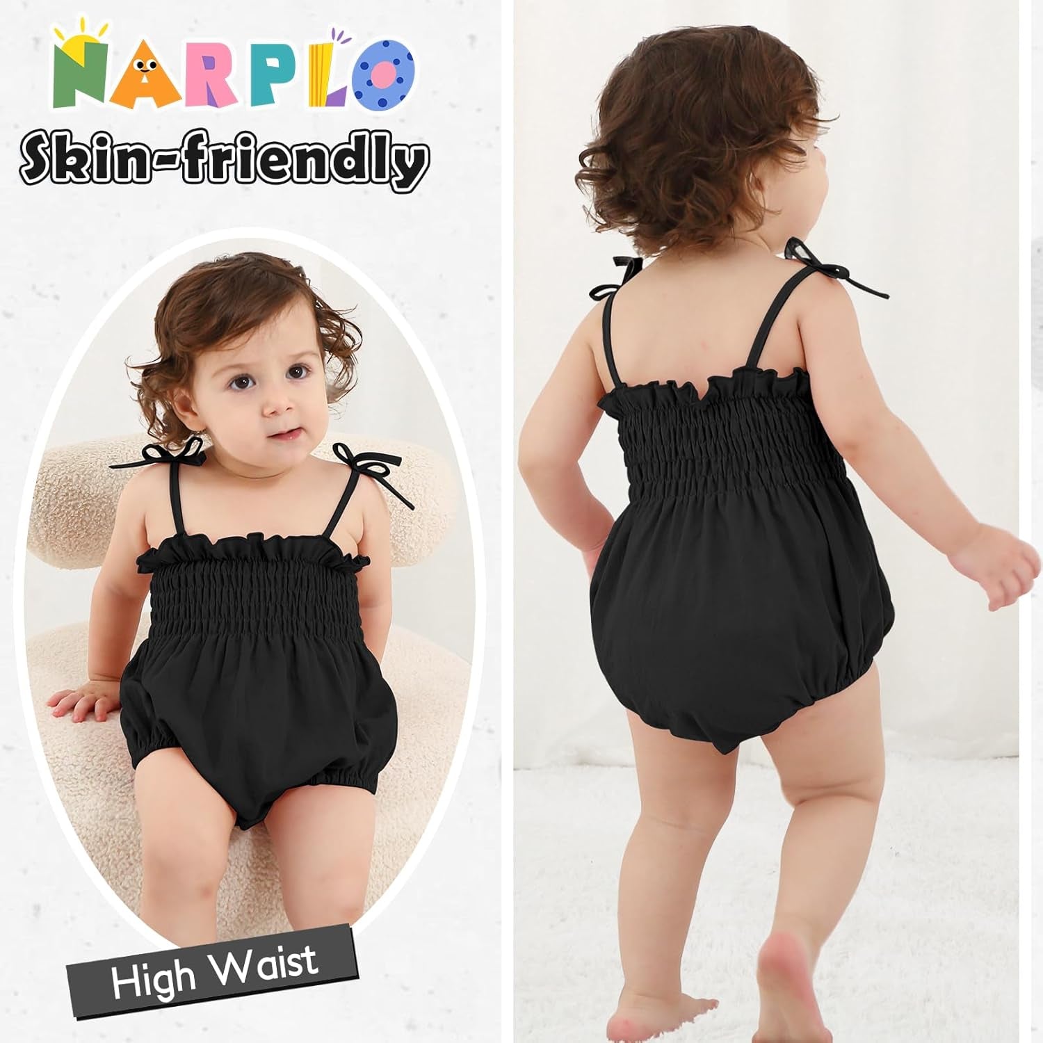 Baby Girl Romper Summer Toddler Baby Girl Clothes Sleeveless Smocked Bodysuit Infant Bow Shoulder One-Piece Jumpsuit