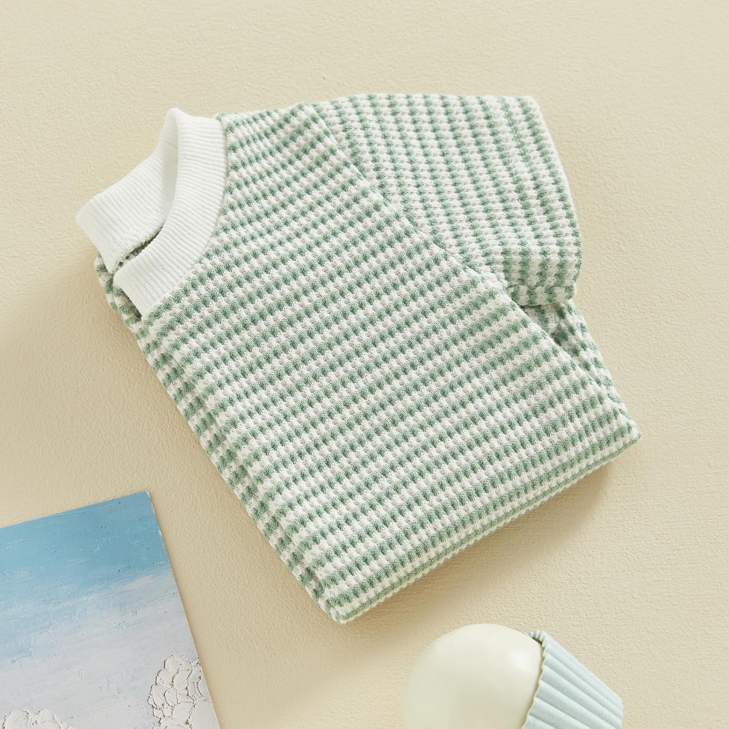 Unisex Baby Boy Girl Striped Romper Waffle Short Sleeve Bubble Oversized Romper Bodysuit Summer Onesie Clothes