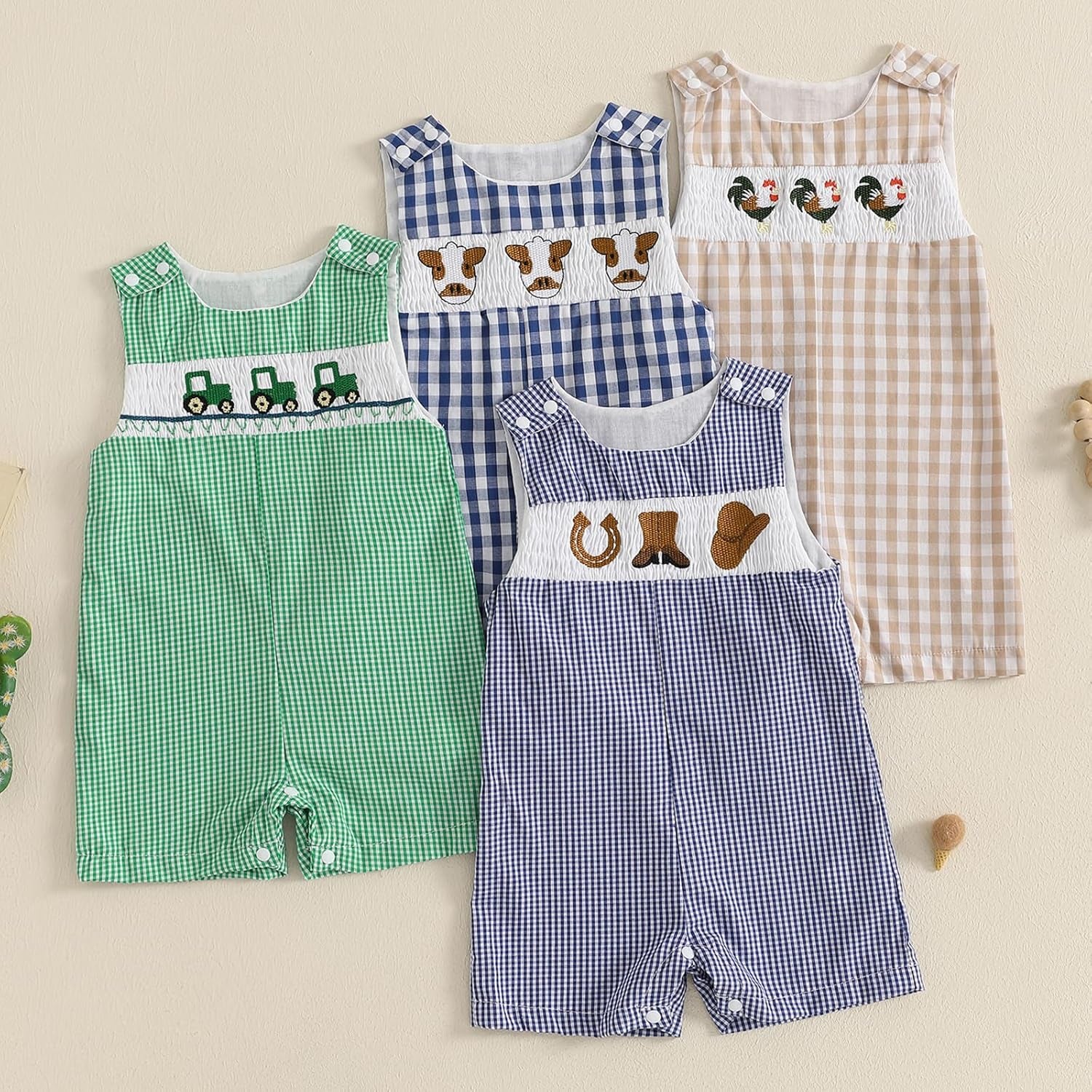 Toddler Western Baby Boy Clothes Horse Riding Embroidery Smocked Jumpsuit Sleeveless Romper Spring Summer Outfit