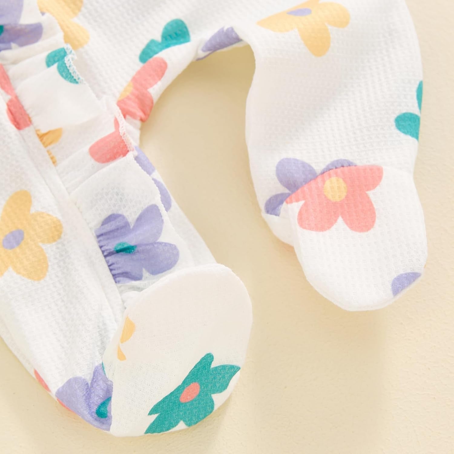 Newborn Outfits Baby Girl Floral Print Ruffle Romper Jumpsuit Long Sleeve Zipper Bodysuit Fall Winter Clothes