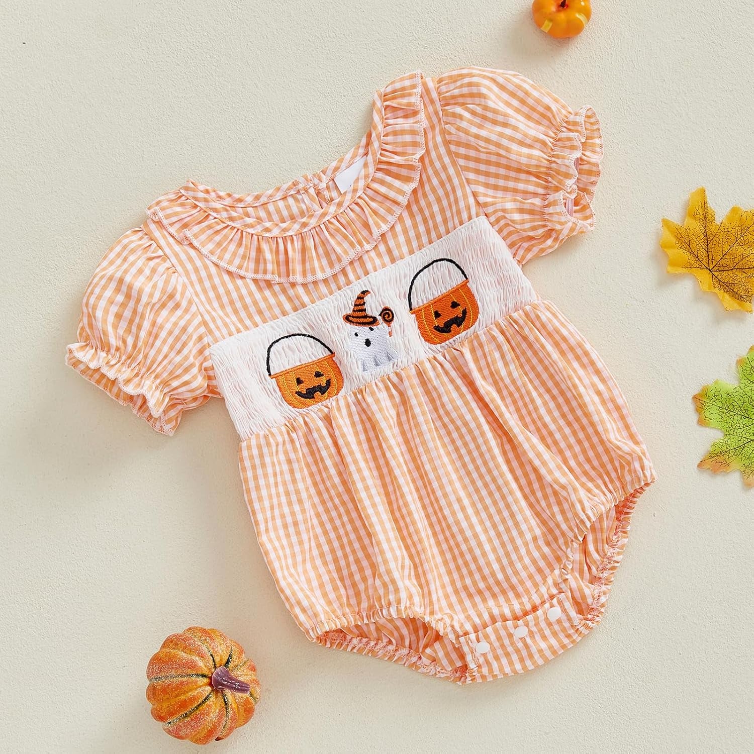 Halloween Baby Clothes Newborn Spider Cat Striped Smocked Romper Infant Bubble Onesie Bodysuit Shirt Fall Outfit