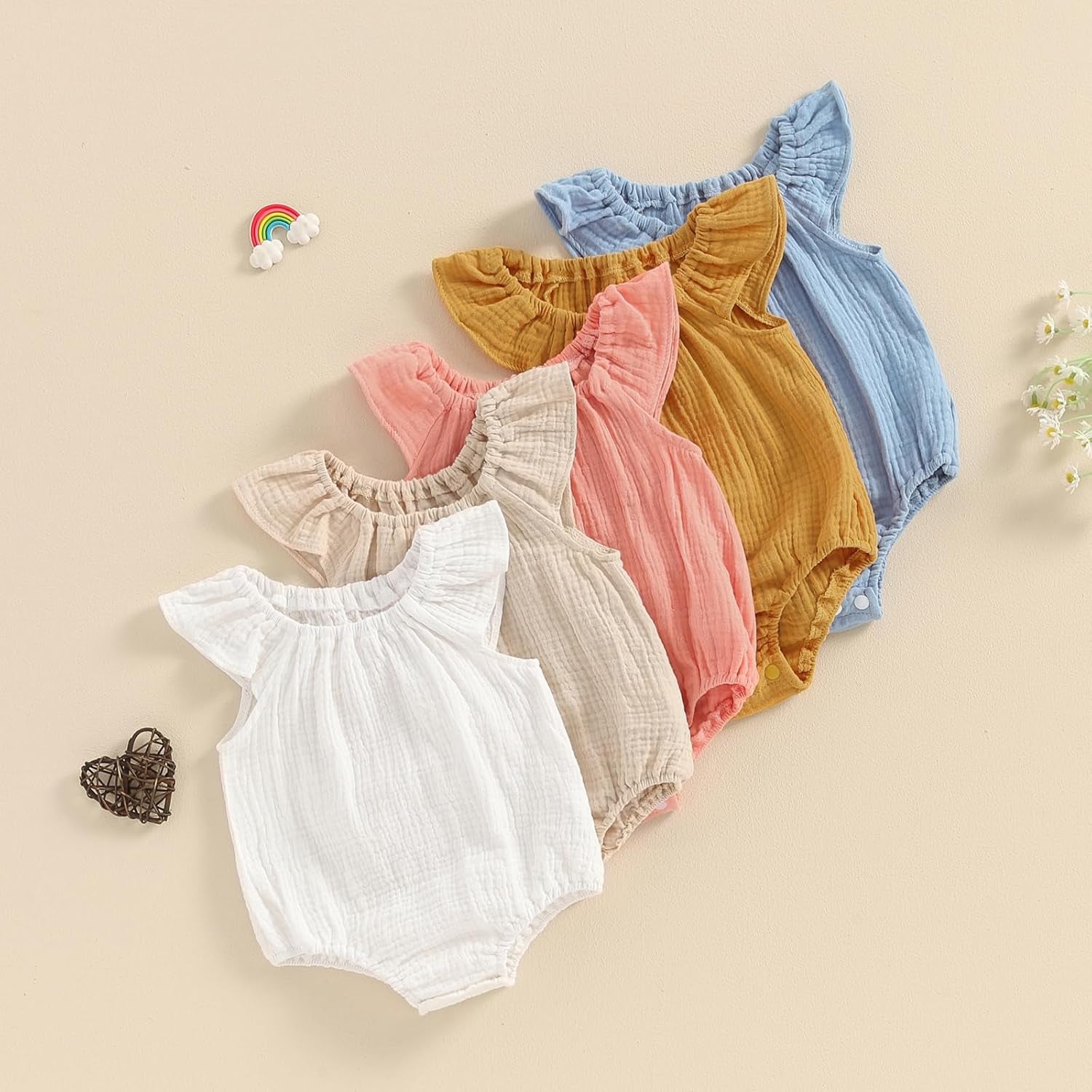 Baby Girl Boy Summer Cotton Linen Romper Clothes Basic Plain Ruffle Sleeveless Comfy Rompers Newborn Tops
