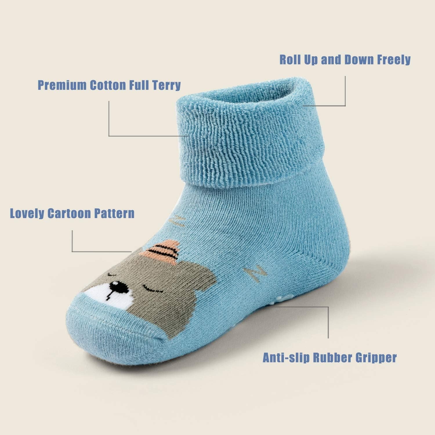 Baby Warm Socks with Grips for Baby Boys Non Slip Winter Socks Baby Girls Thick Crew Socks 6 Pack 6-12 Months Mix 5912