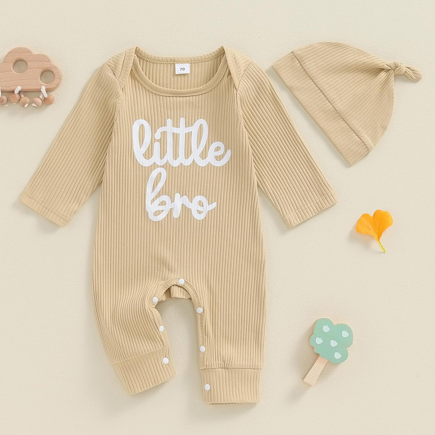 Newborn Baby Boy Coming Home Outfit Little Brother Outfits Long Sleeve Romper Waffle Knit Jumpsuit Hat Fall Clothes