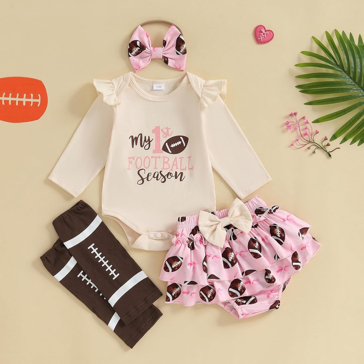 Newborn Baby Girl Football Outfit Game Day Rugby Print Romper with Tulle Skirt Set Headband 3Pcs Cute Summer Clothes