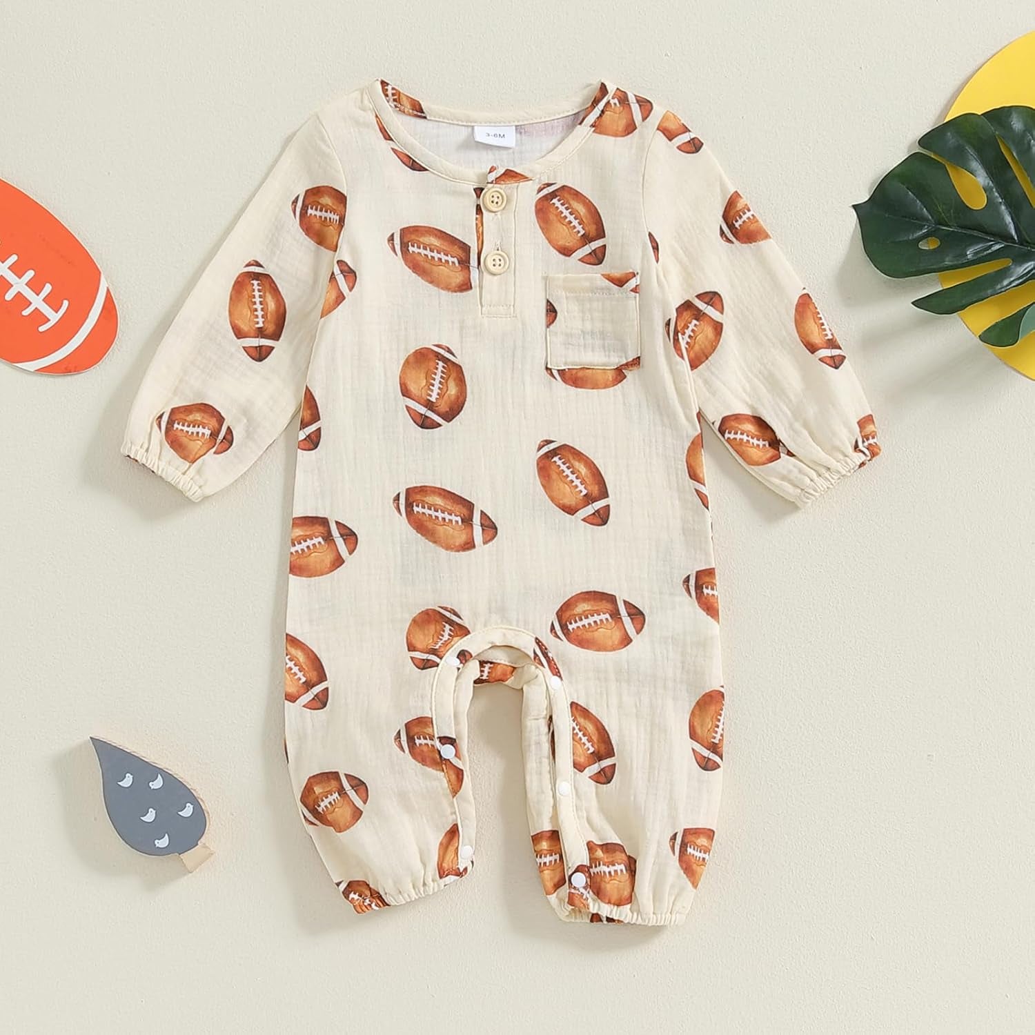 Baby Girl Boy Football Outfit Long Sleeve Football Romper Cotton Linen Bodysuit Jumpsuit Fall Winter Clothes