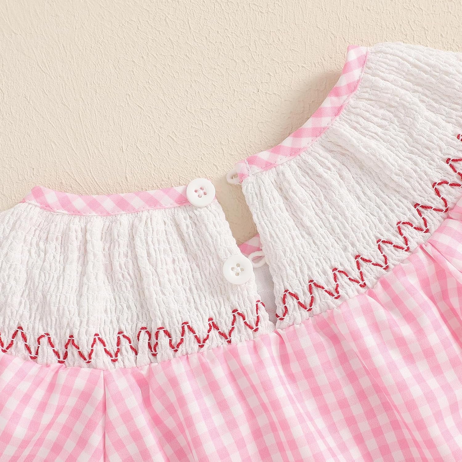 Fourth of July Smocked Bubble Romper Baby Girl American Flag Gingham Bodysuit Summer Baby Outfit