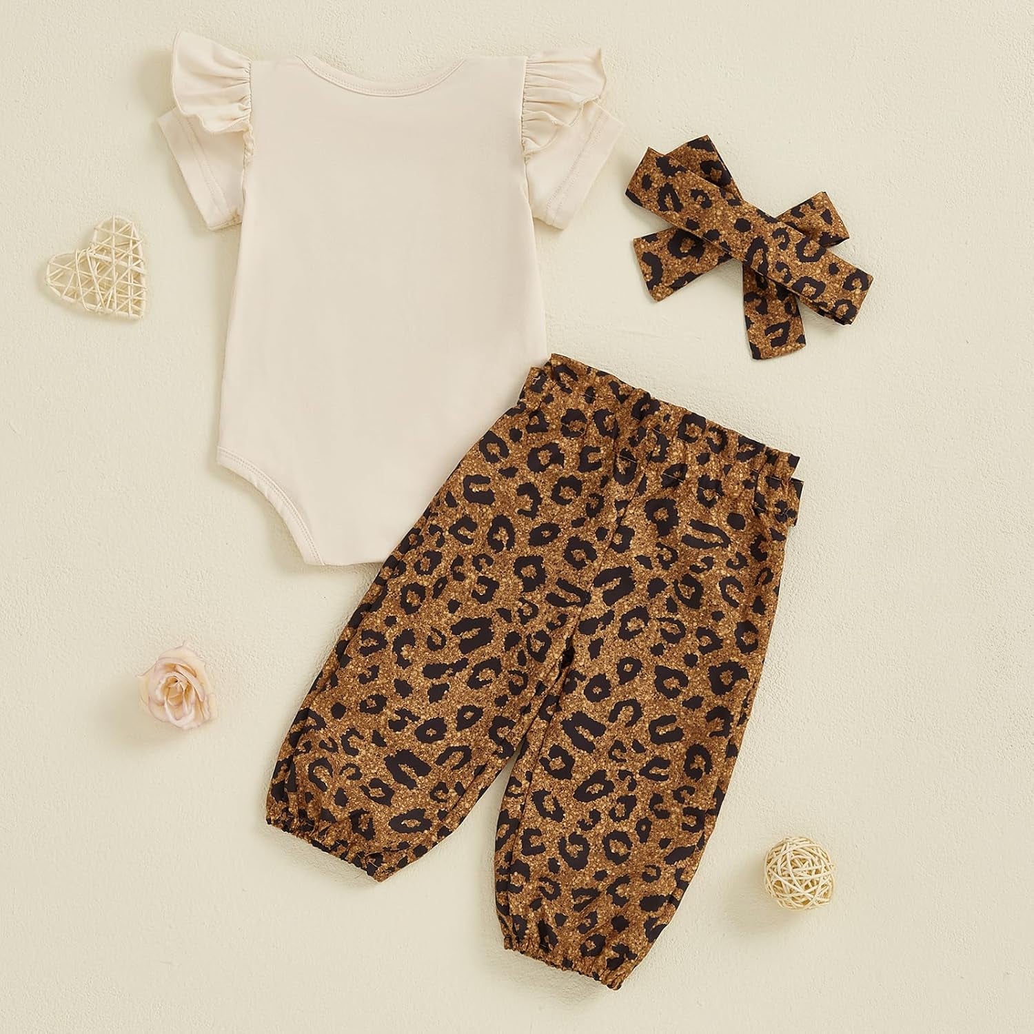 Aunties Bestie Baby Girl Clothes Aunt Saying Letter Embroidery Ruffle Romper Leopard Pant Headband 3Pcs Summer Outfit