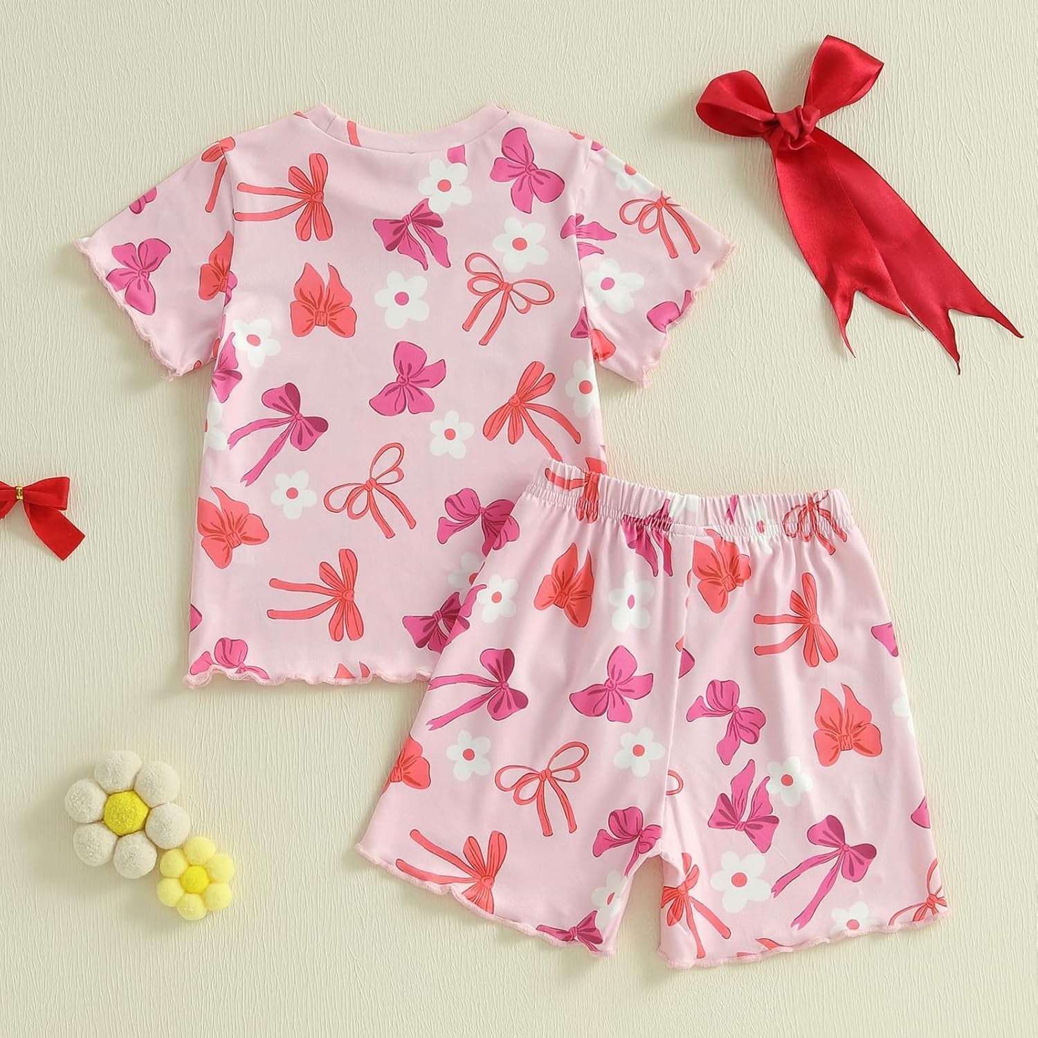 Toddler Baby Girls Summer Clothes Floral Crewneck Short Sleeve T-Shirts Tops Ruffle Shorts Cute Outfits Set 6M-4T