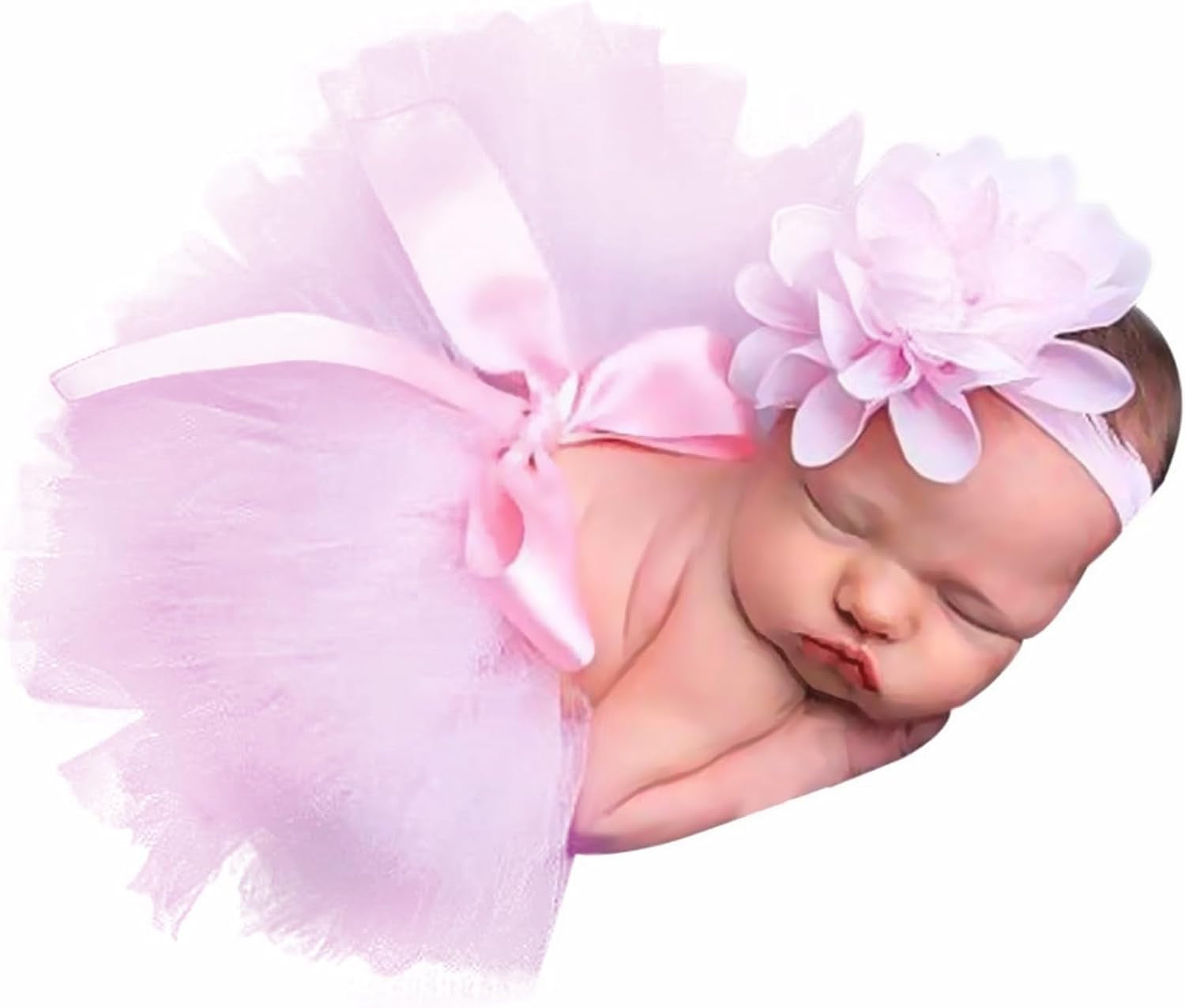 Newborn Baby Tutu Skirt and Flower Headband for Photography Prop Outfits 0-4 Month (Pink)