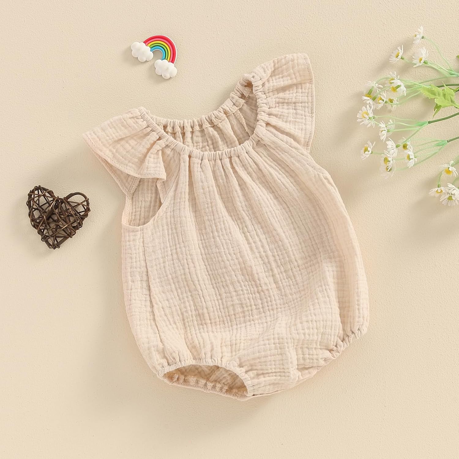 Baby Girl Boy Summer Cotton Linen Romper Clothes Basic Plain Ruffle Sleeveless Comfy Rompers Newborn Tops