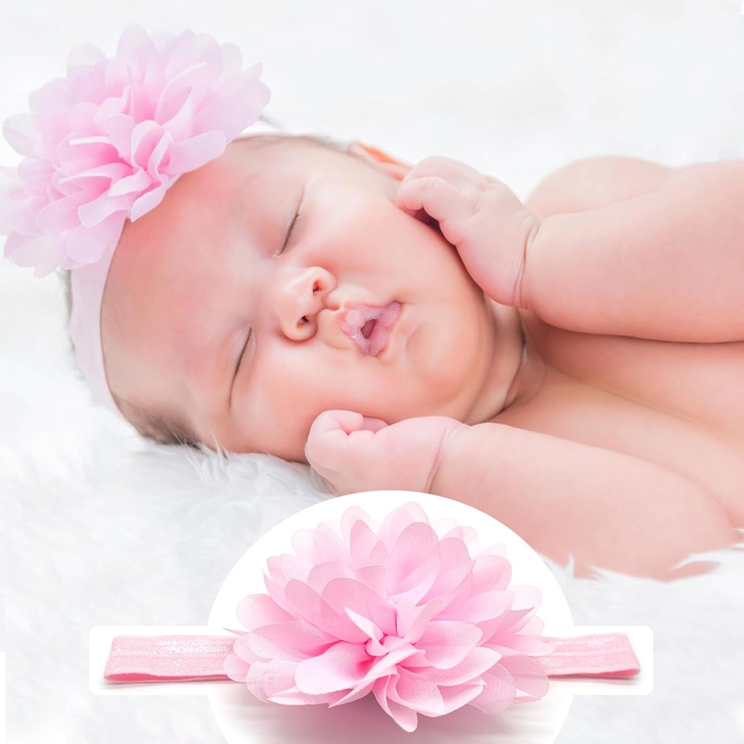 Newborn Baby Tutu Skirt and Flower Headband for Photography Prop Outfits 0-4 Month (Pink)