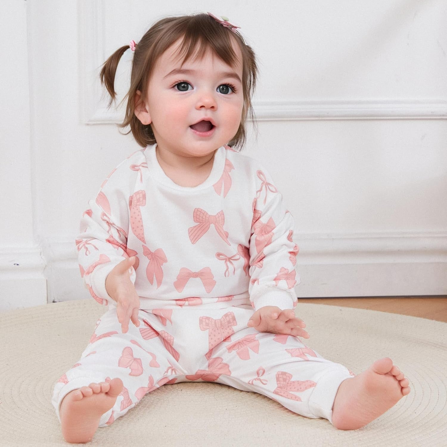 Baby Girl Fall Winter Outfits Toddler Clothes Long Sleeve Floral Graphic Crewneck Sweatshirt + Joggers Pants Set