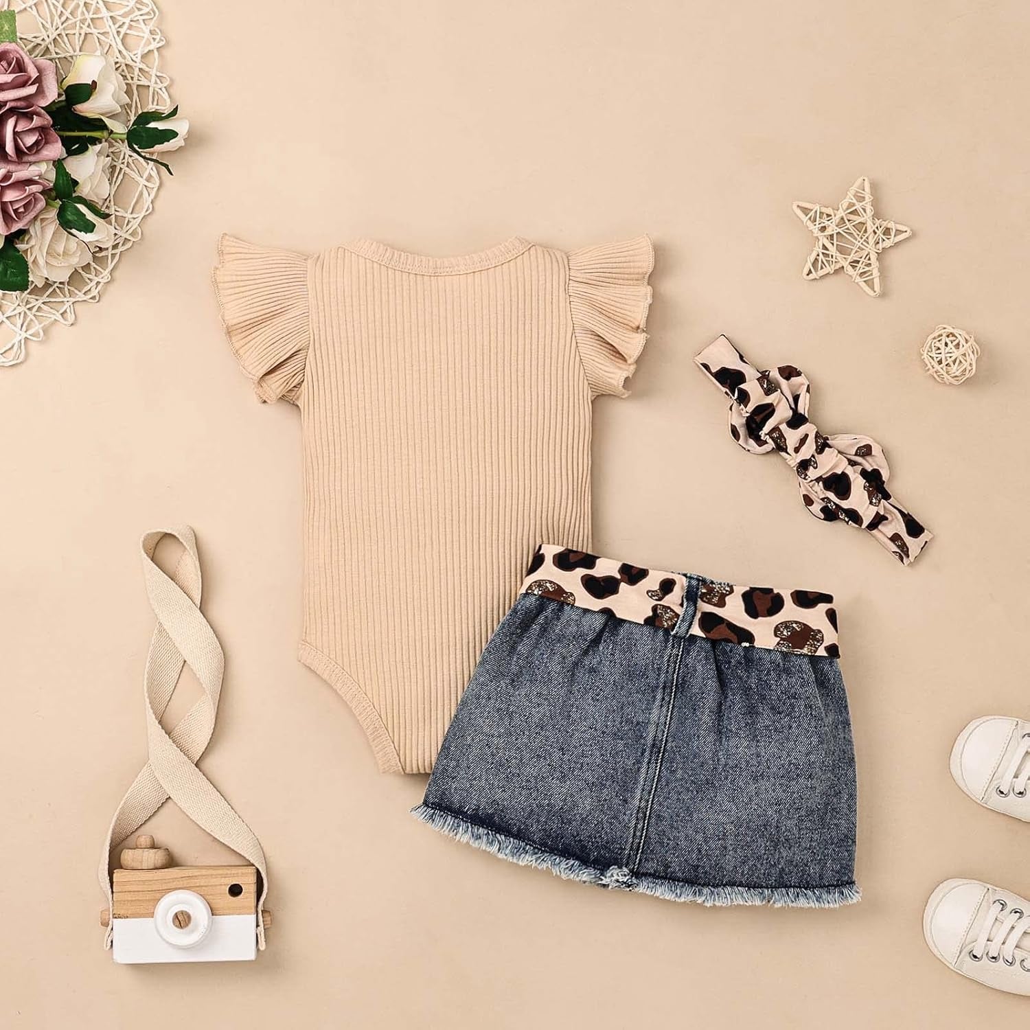 Baby Girl Clothes Newborn Romper Ruffle Sleeve Short Jeans Skirt with Headband Infant Outfits Set 0-18 Months