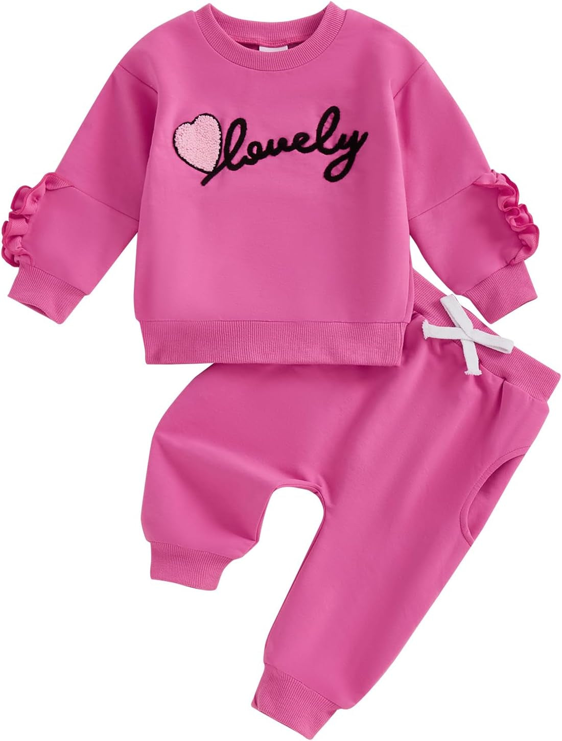 Toddler Baby Girl Valentines Day Outfit Long Sleeve Lovely Embroidery Sweatshirt Long Pants 2Pcs Clothes Set