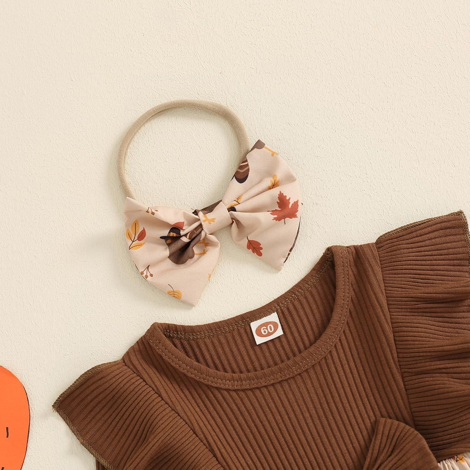 Baby Girl Thanksgiving Outfit Newborn Outfit Ribbed Ruffle Romper Dress and Headband Cute Fall Clothes