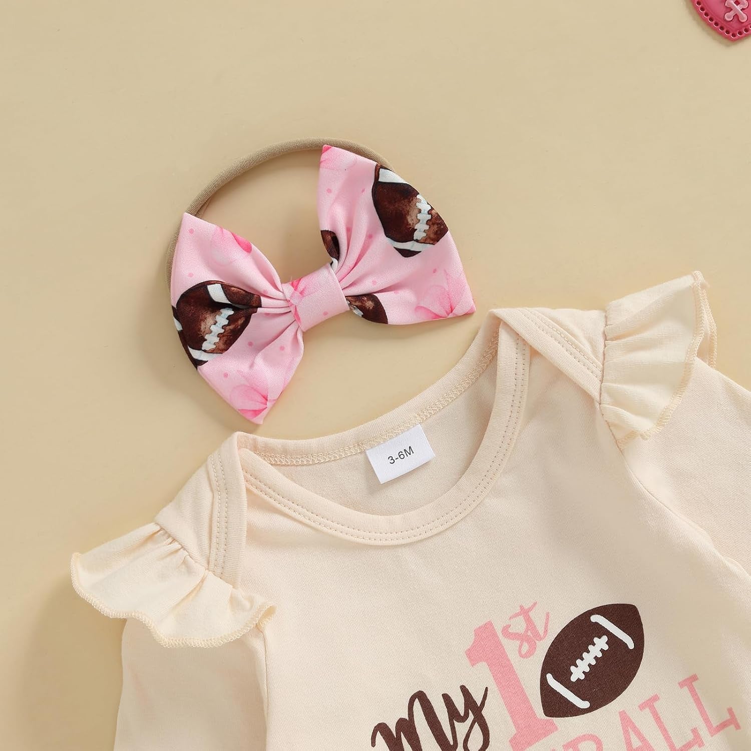 Newborn Baby Girl Football Outfit Game Day Rugby Print Romper with Tulle Skirt Set Headband 3Pcs Cute Summer Clothes