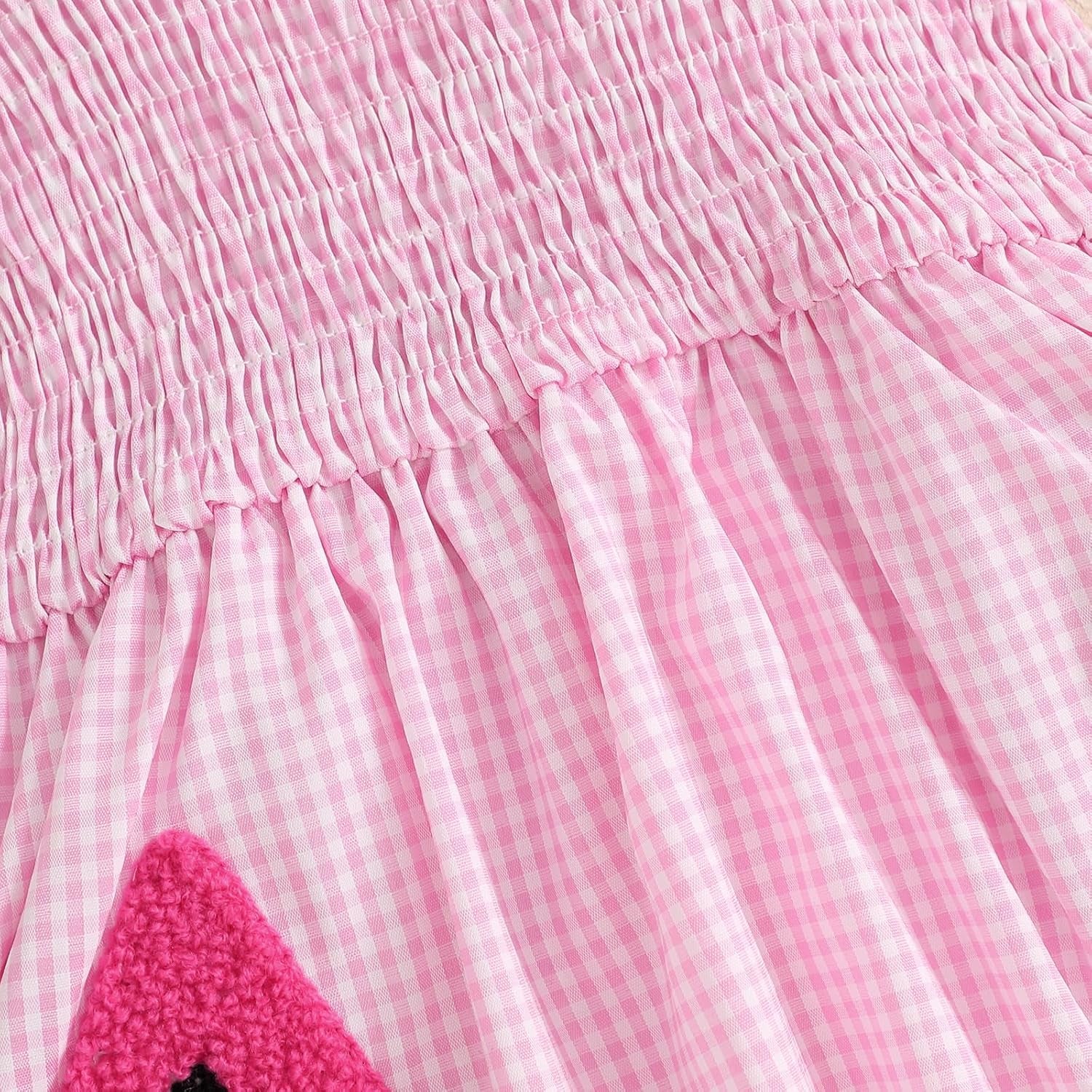Baby Girl Summer Dress Ruffle Fruit Clothes Flutter Sleeveless Smocked Infant Rompers Plaid Boho Dress Outfits