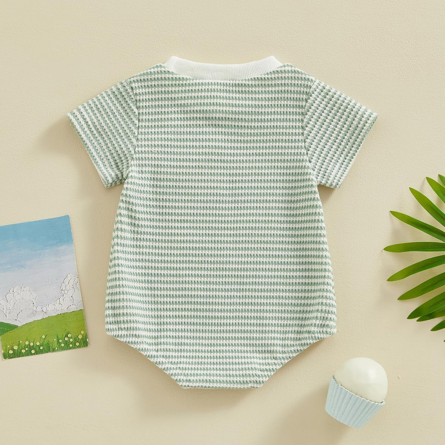 Unisex Baby Boy Girl Striped Romper Waffle Short Sleeve Bubble Oversized Romper Bodysuit Summer Onesie Clothes
