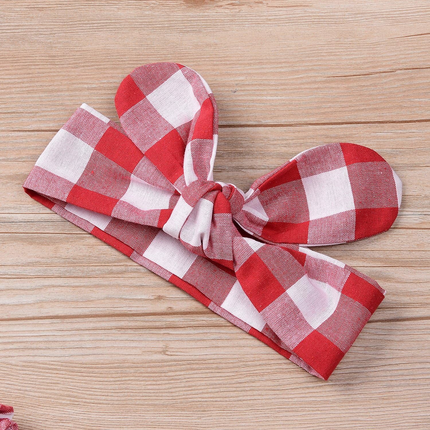 Baby Girls Plaid Ruffle Bowknot Tank Top+Denim Shorts Outfit with Headband