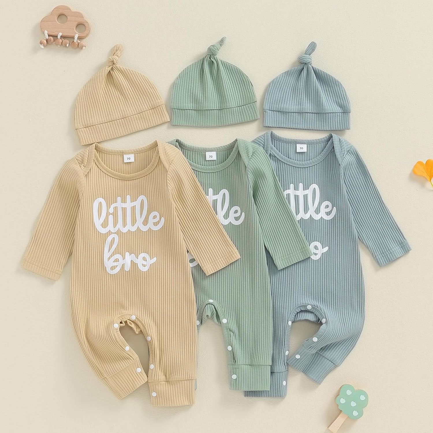 Newborn Baby Boy Coming Home Outfit Little Brother Outfits Long Sleeve Romper Waffle Knit Jumpsuit Hat Fall Clothes