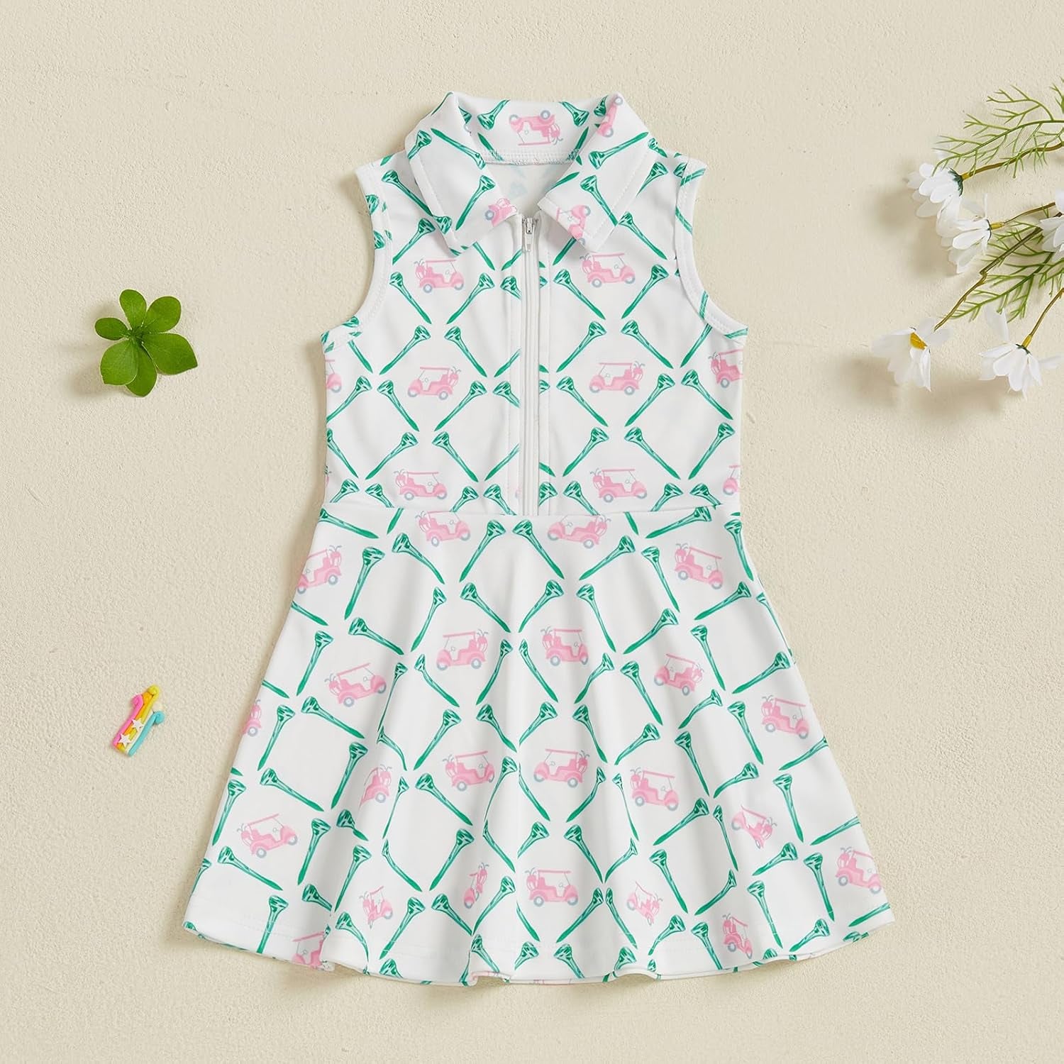 Toddler Baby Girl Golf Outfit Dress Sleeveless Golf Car Polo Dresses Casual A-Line Dress Zip up Sprots Summer Dresses
