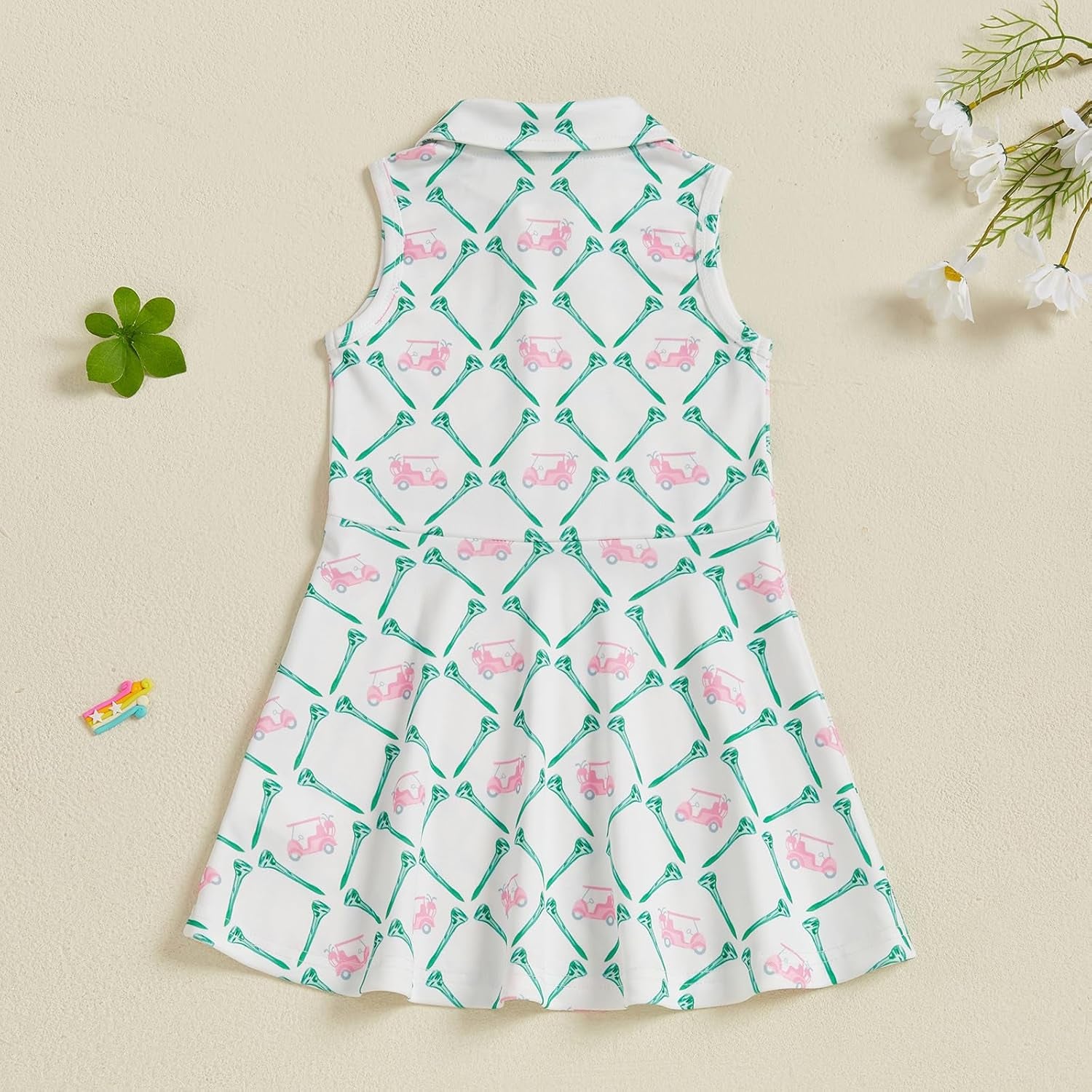 Toddler Baby Girl Golf Outfit Dress Sleeveless Golf Car Polo Dresses Casual A-Line Dress Zip up Sprots Summer Dresses