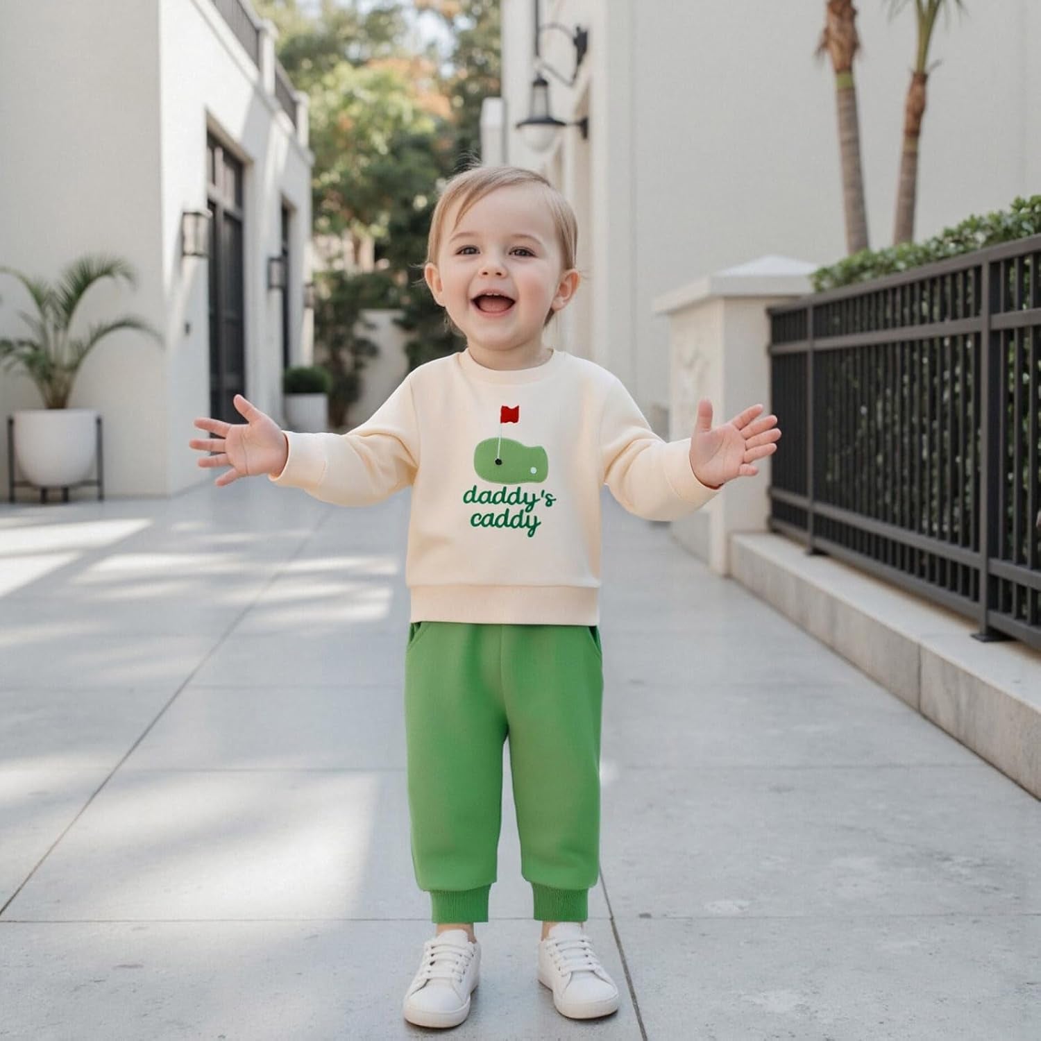 Baby Boy Girl Fall Clothes Golf Embroidery Long Sleeve Sweatshirt Pants Set Unisex Toddler Winter Outfits 6-24 Months