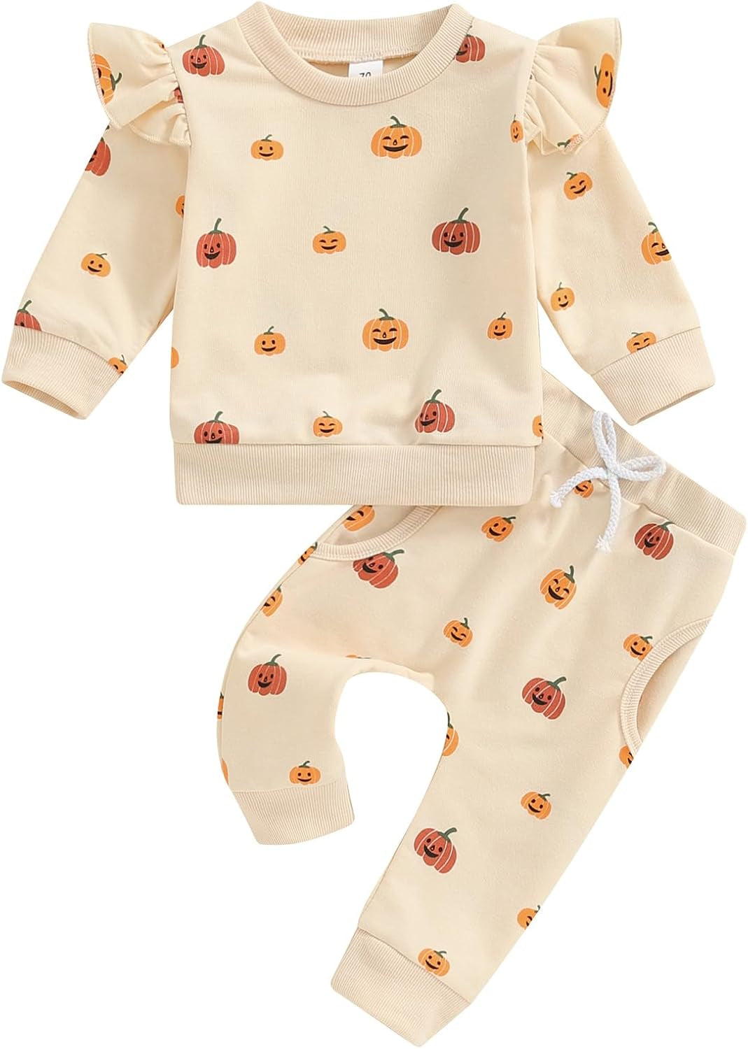 Baby Girl Halloween Outfits Toddler Pumpkin Outfit Ruffle Long Sleeve Sweatshirt Top Pant Sets Fall Clothes