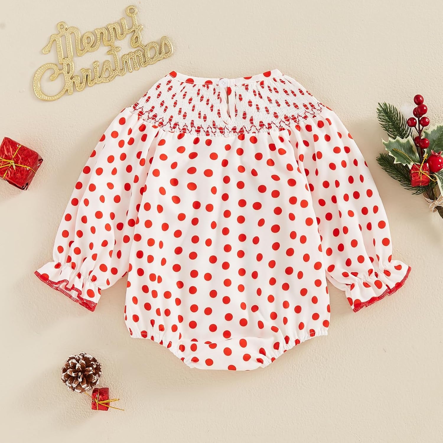 My First Christmas Baby Girl Outfit Newborn Toddler Santa Smocked Bubble Romper Cute Christmas Clothes