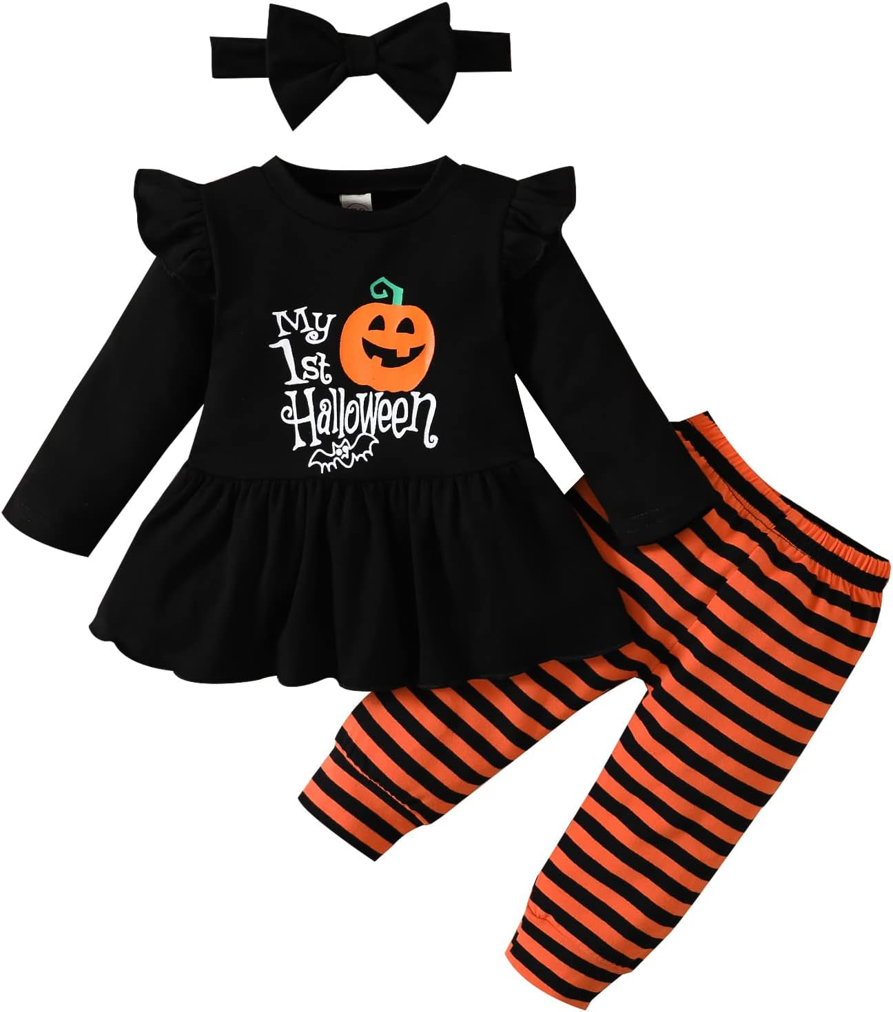 My 1St Halloween Baby Girl Outfits Ruffle Pumpkin Print Tunic Drees Shirt Stripe Pants Legging Fall Winter Clothes