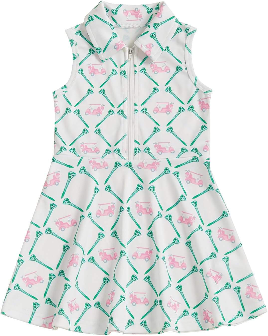 Toddler Baby Girl Golf Outfit Dress Sleeveless Golf Car Polo Dresses Casual A-Line Dress Zip up Sprots Summer Dresses