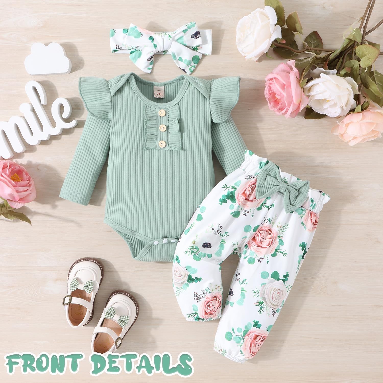 Baby Girl Clothes Newborn Infant Outfits Ruffle Romper+ Floral Pants + Cute Headband Sets for Girls