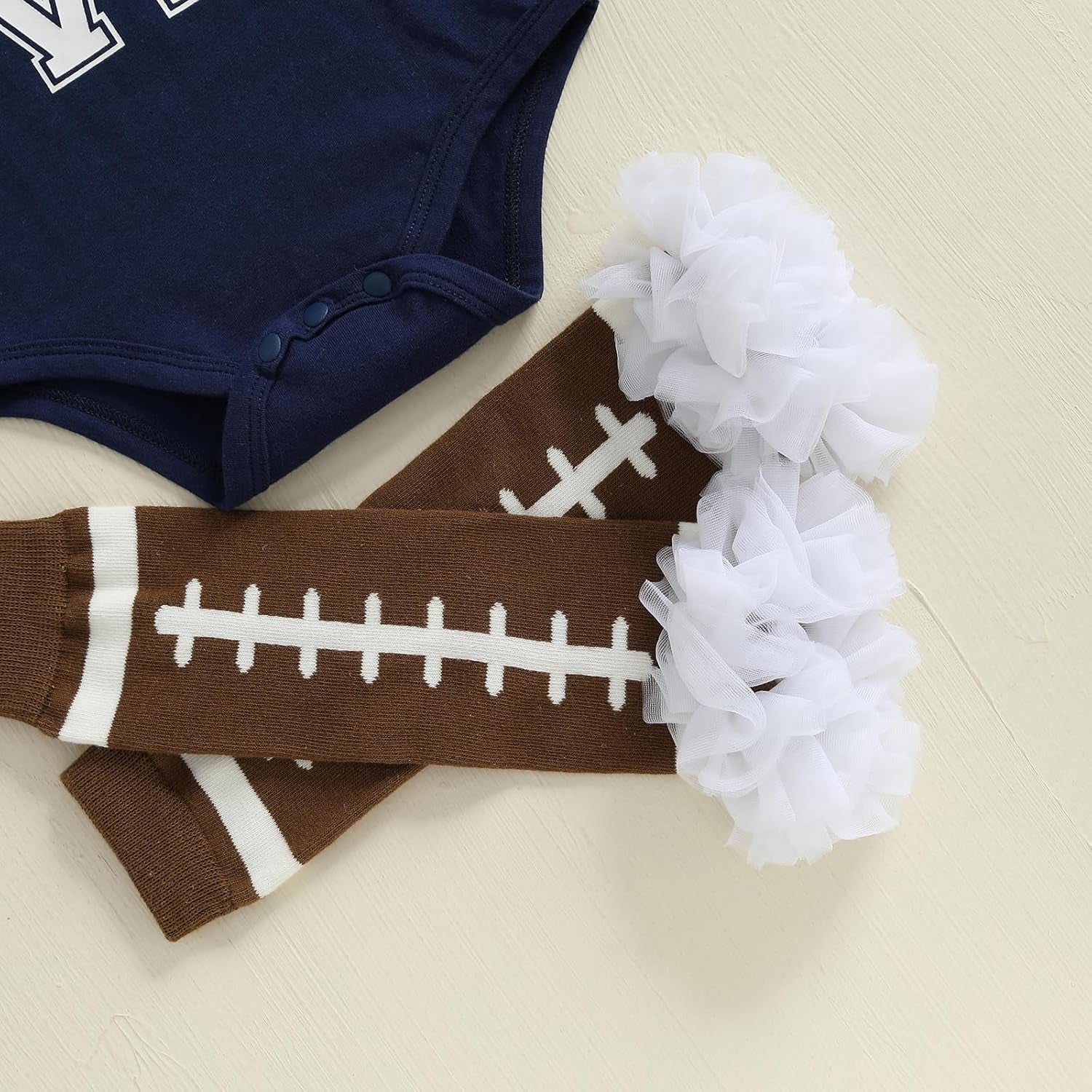 Baby Girl Football Outfit Long Sleeve Romper Elastic Skirts Football Stocking Headband Infant Newborn Clothes