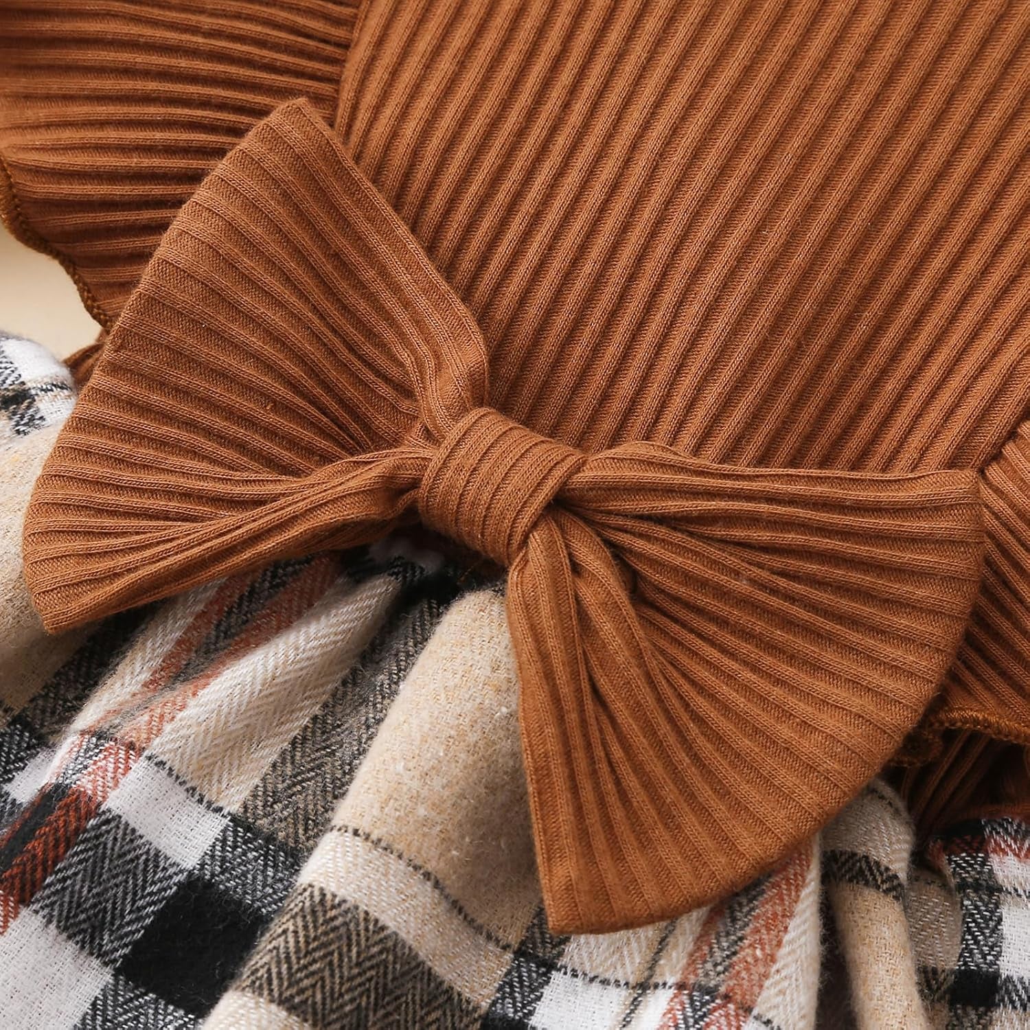 Newborn Baby Girl Fall Winter Outfit Set Plaid Romper Dress Ruffles Long Sleeve Clothes Jumpsuit with Bow Headband