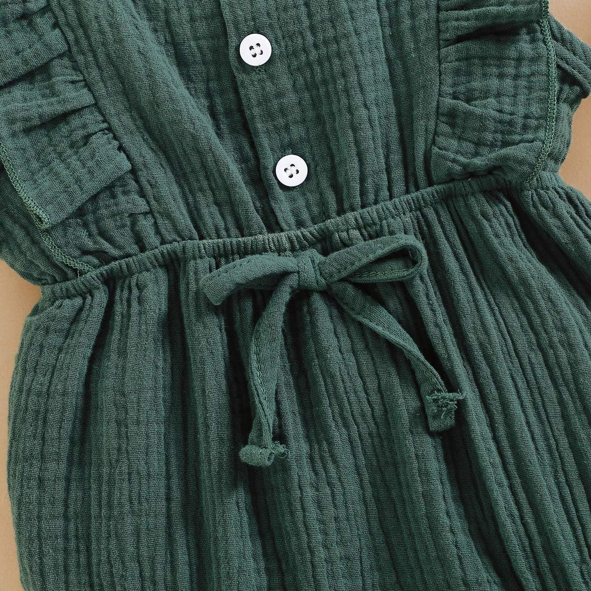 Toddler Baby Girl Ruffled Sleeveless Romper Casual Summer Jumpsuit Cotton Linen Clothes