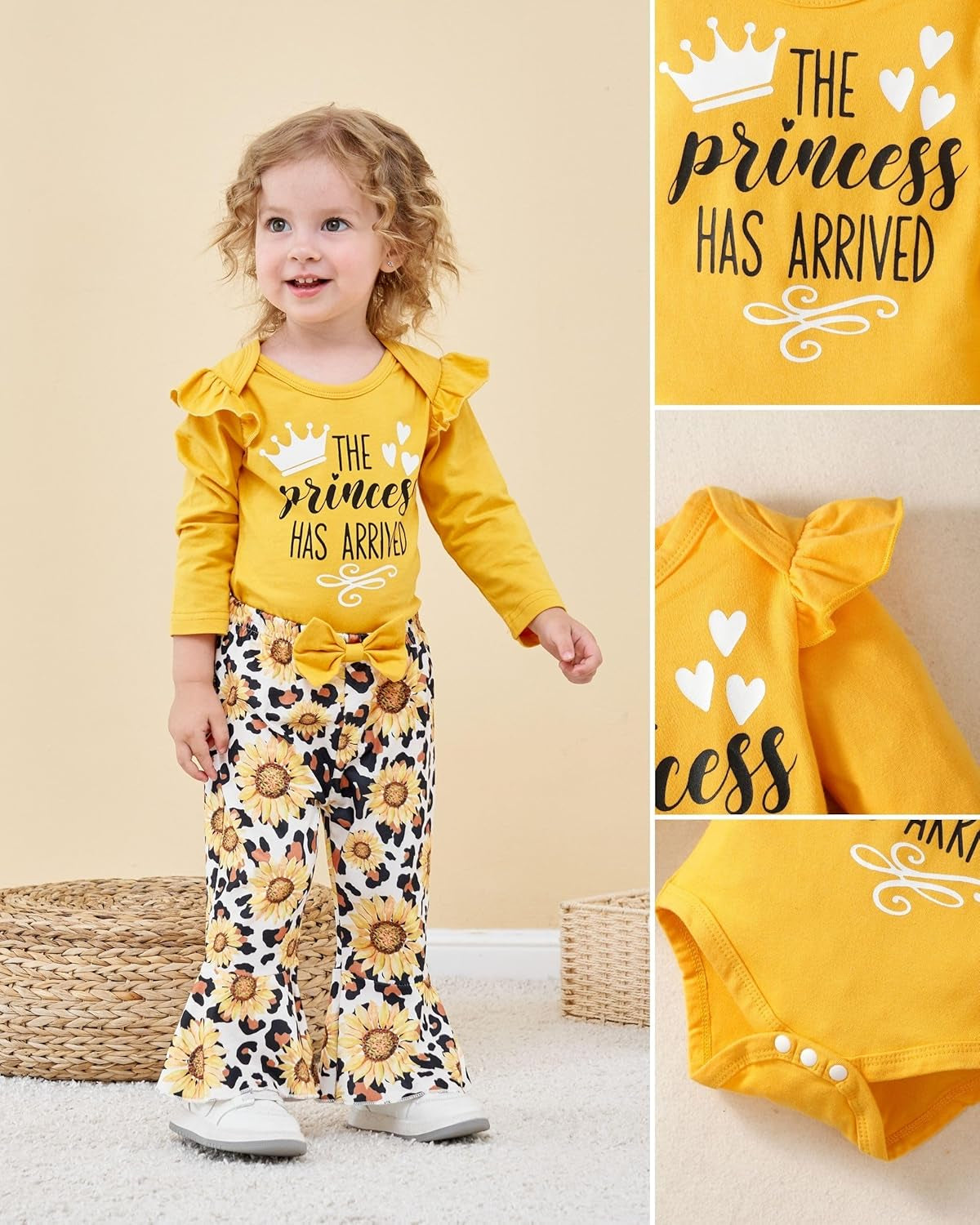 Newborn Baby Girl Clothes Infant Outfits Clothing Ruffle Romper Bell Bottoms Flared Pants Outfit Sets for Baby Girls