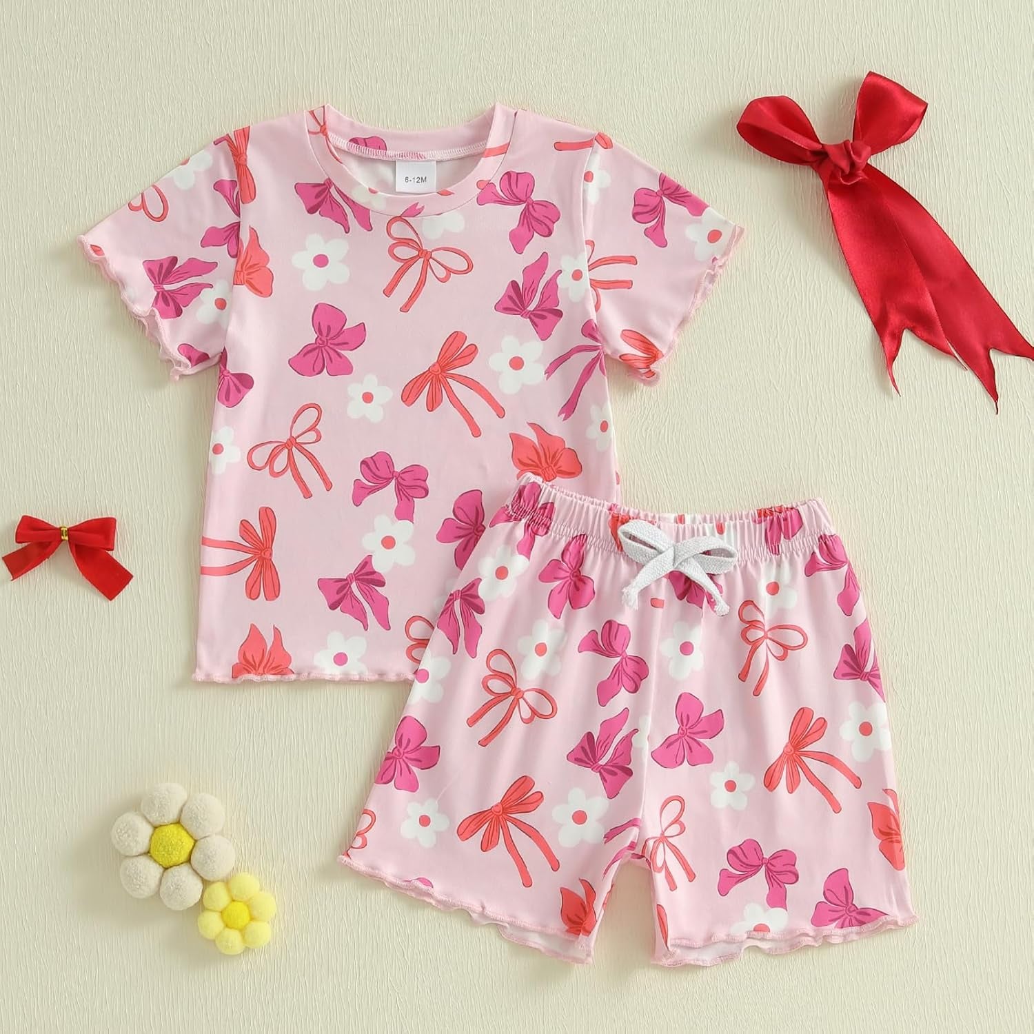 Toddler Baby Girls Summer Clothes Floral Crewneck Short Sleeve T-Shirts Tops Ruffle Shorts Cute Outfits Set 6M-4T