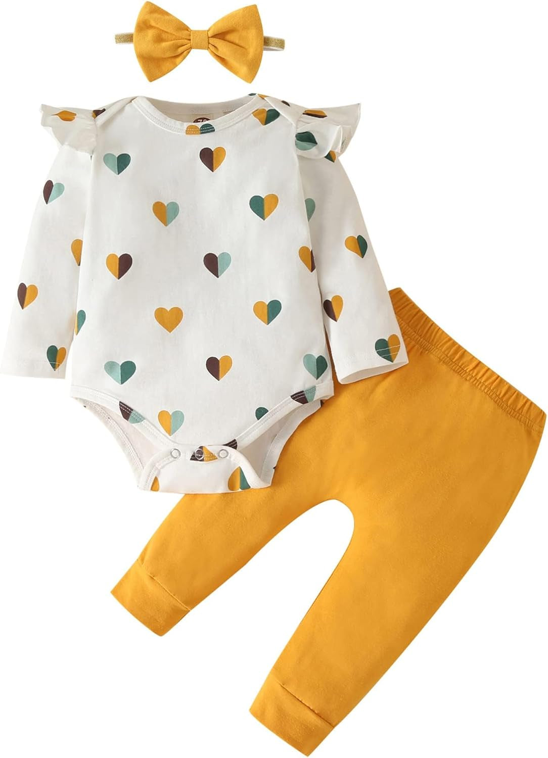 Baby Girl'S 3Pc Frill Long Sleeve Romper and Pant Set